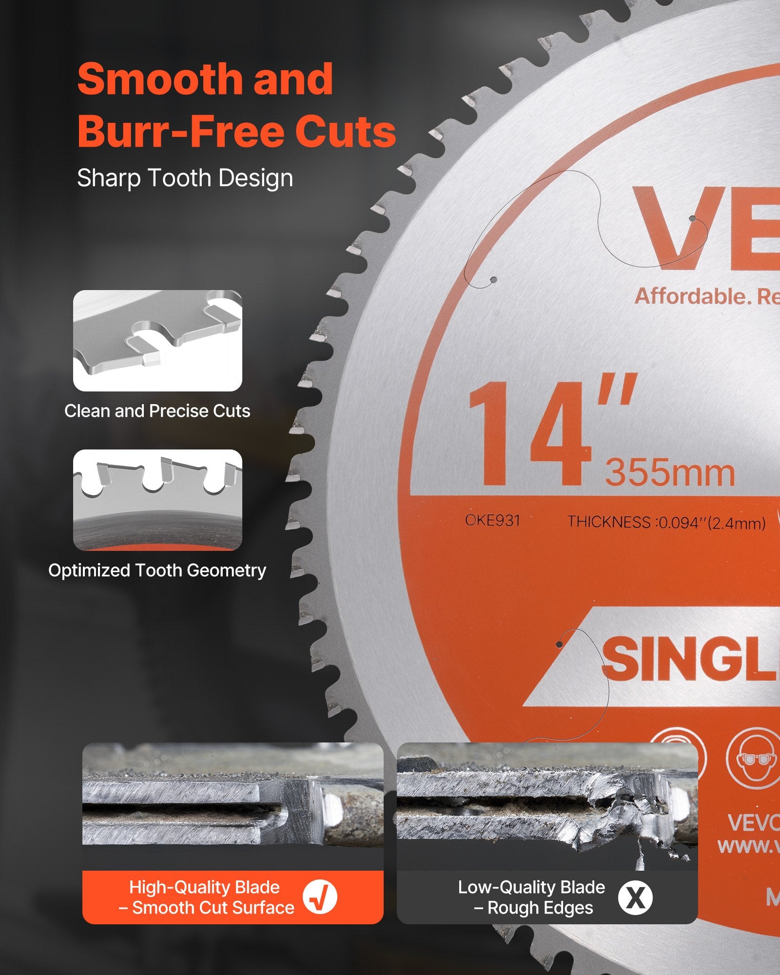 Pjovimo diskas metalui VEVOR 355*2.4*25.4-72T, 355 mm