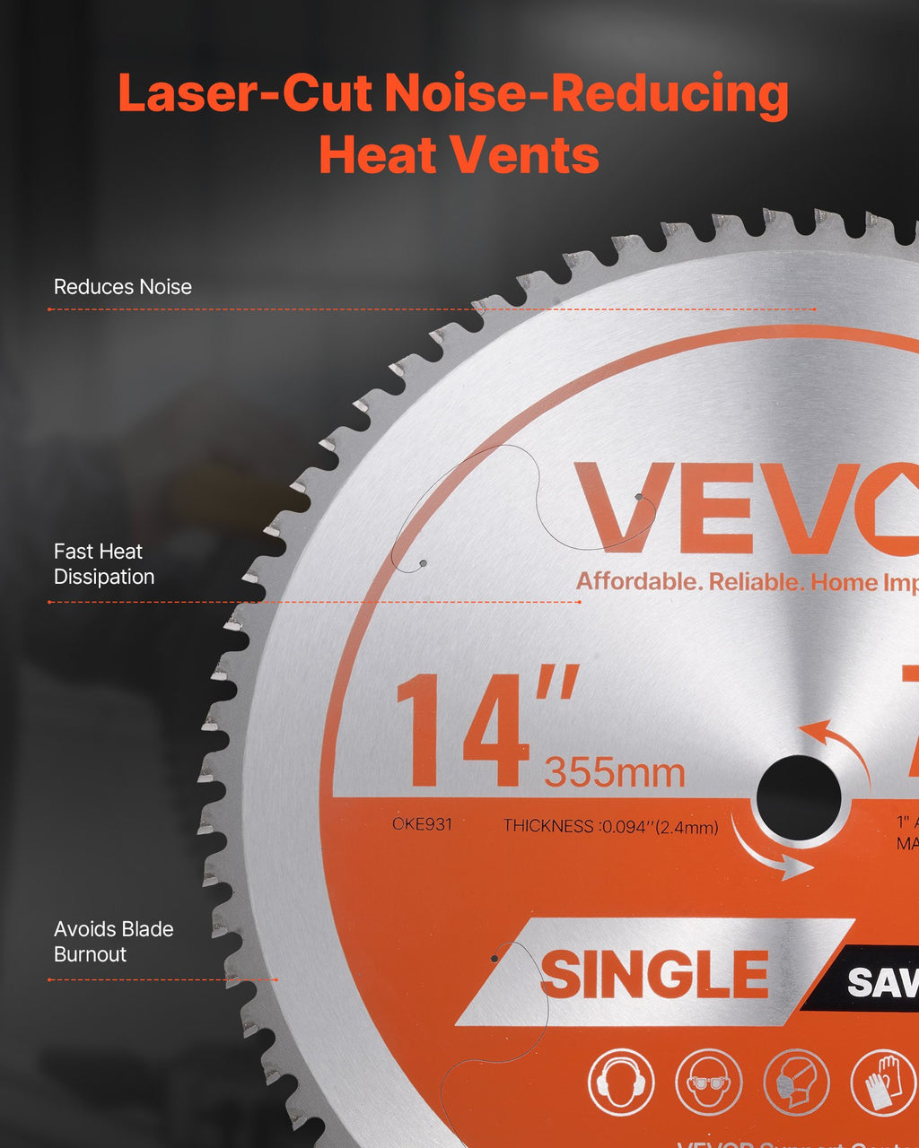 Pjovimo diskas metalui VEVOR 355*2.4*25.4-72T, 355 mm