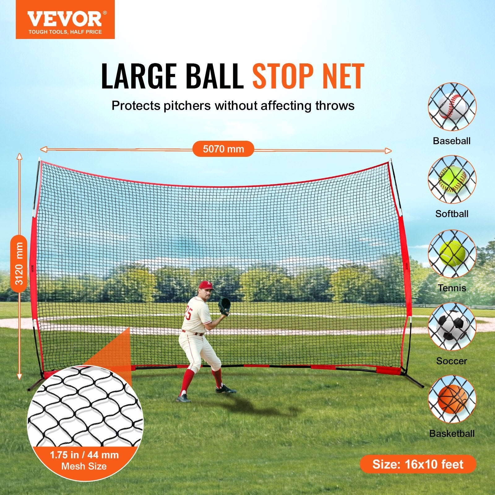 Apsauginis sporto tinklas VEVOR SSPDYBQ005, 4,8 x 3 m