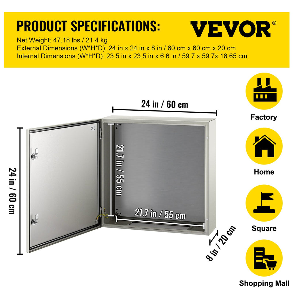 Metalinė elektros skydinė VEVOR SPT, 60x60x20 cm, IP66