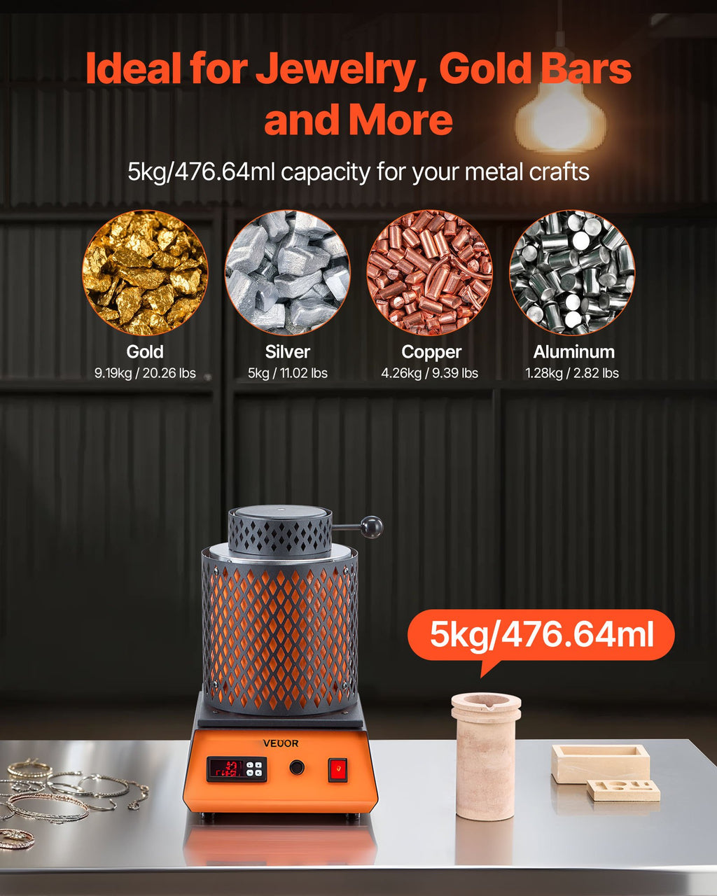 Elektrinė metalo lydymo krosnis VEVOR KD-1151, 1500W