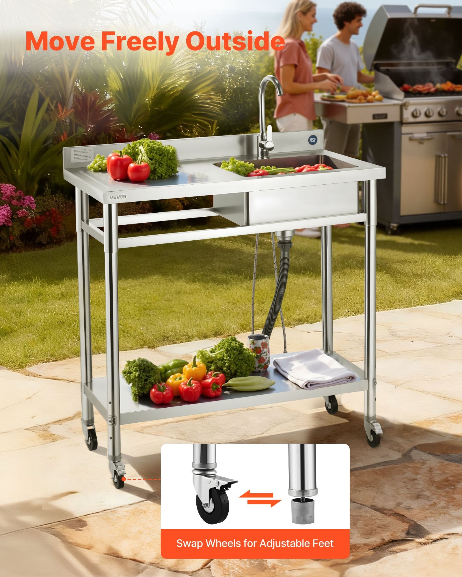 Nerūdijančio plieno plautuvė VEVOR SS100-3, 1000 x 500 x 1055 mm