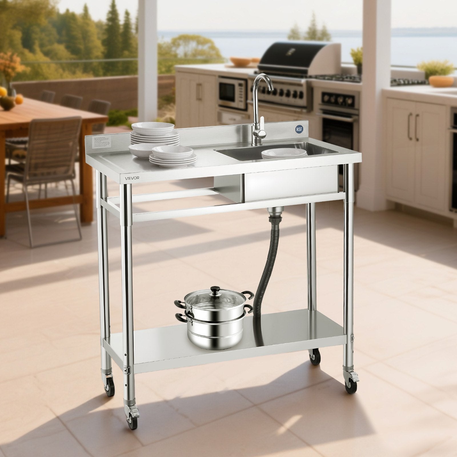 Nerūdijančio plieno plautuvė VEVOR SS100-3, 1000 x 500 x 1055 mm