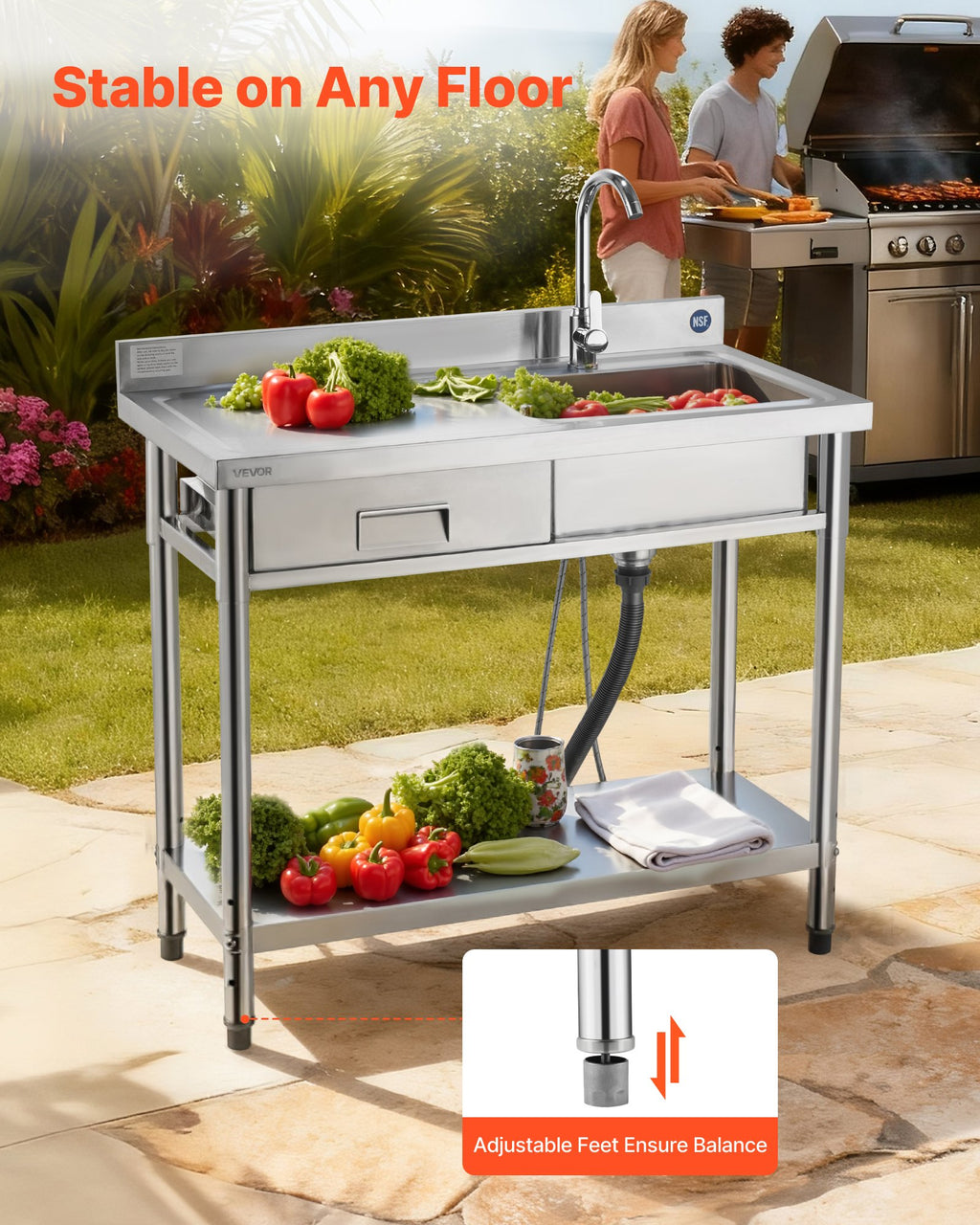 Nerūdijančio plieno plautuvė VEVOR SS100-4, 1000 x 500 x 940 mm