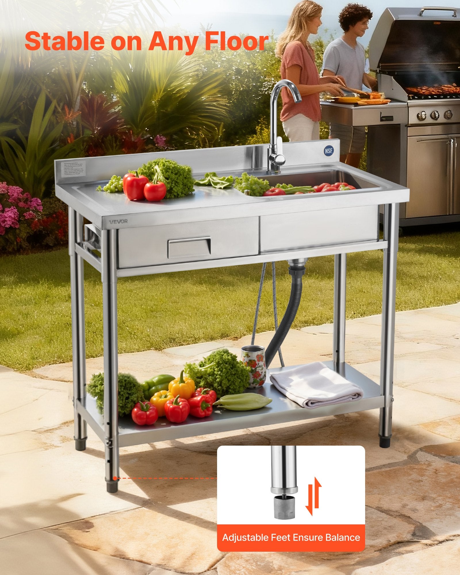 Nerūdijančio plieno plautuvė VEVOR SS100-4, 1000 x 500 x 940 mm
