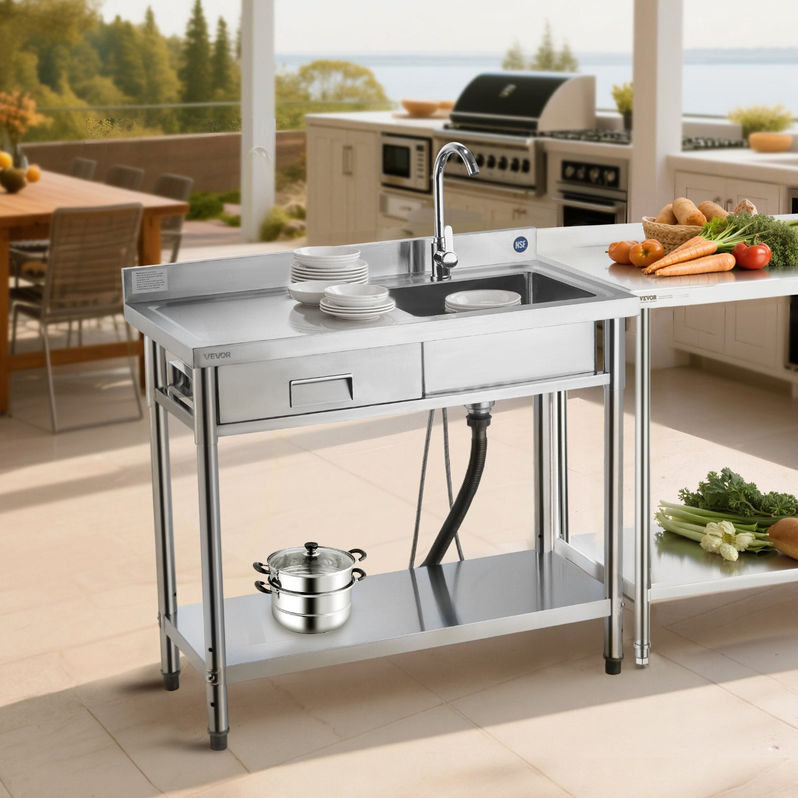 Nerūdijančio plieno plautuvė VEVOR SS100-4, 1000 x 500 x 940 mm