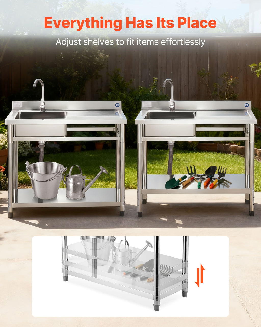 Nerūdijančio plieno plautuvė VEVOR SS100-1, 1000 x 500 x 940 mm