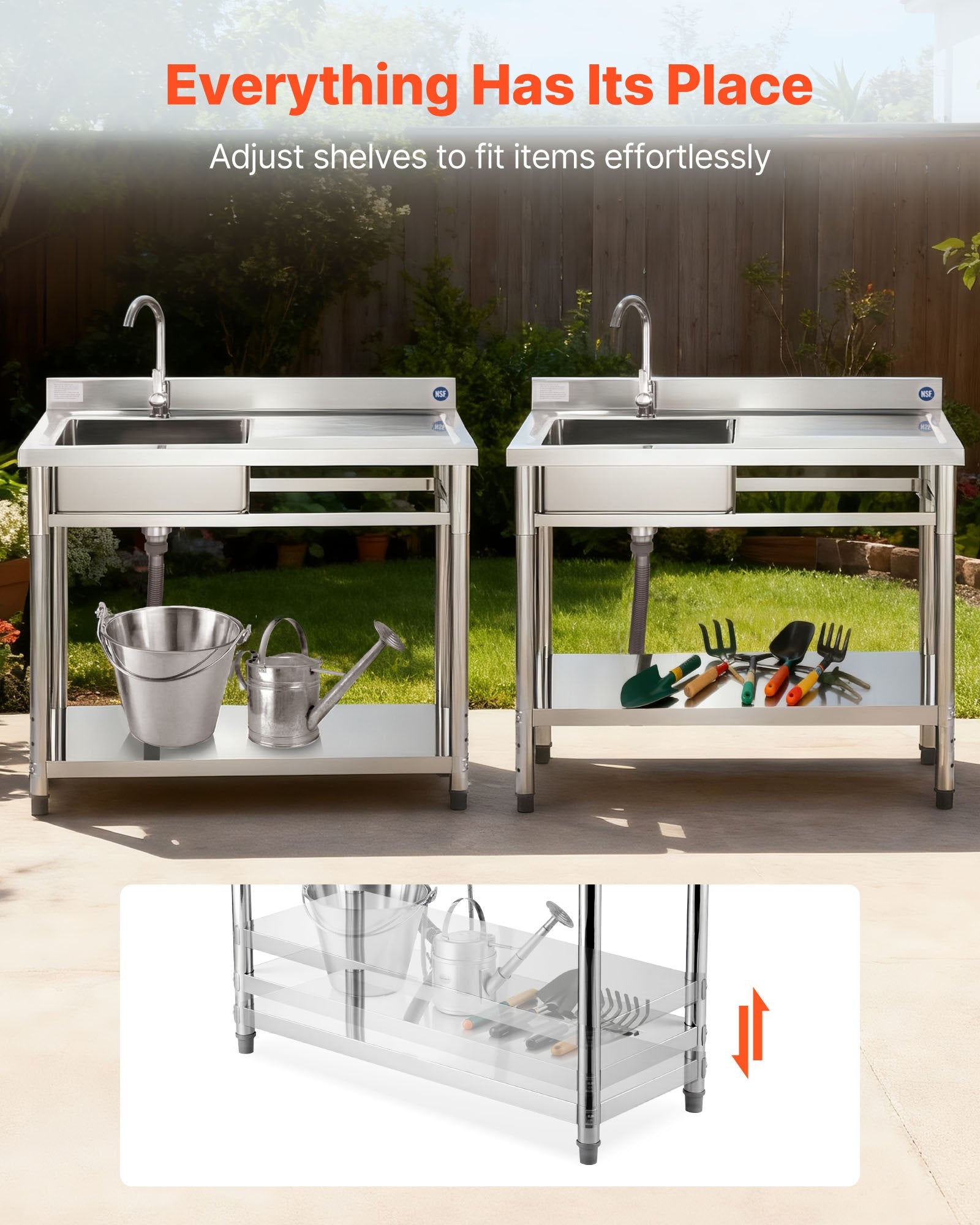 Nerūdijančio plieno plautuvė VEVOR SS100-1, 1000 x 500 x 940 mm