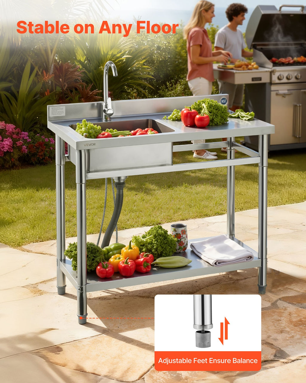 Nerūdijančio plieno plautuvė VEVOR SS100-1, 1000 x 500 x 940 mm