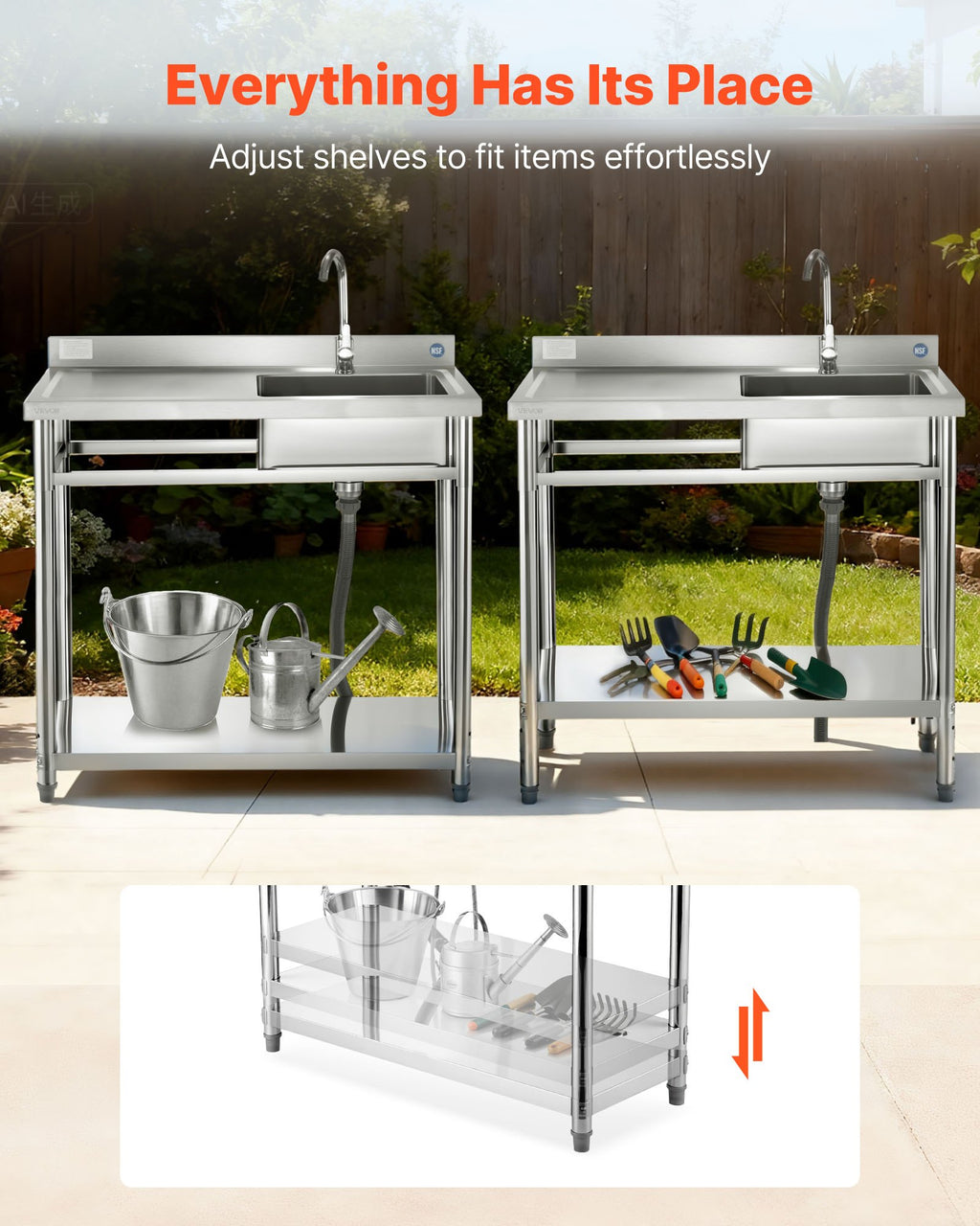 Nerūdijančio plieno plautuvė VEVOR SS100-2, 1000 x 500 x 940 mm