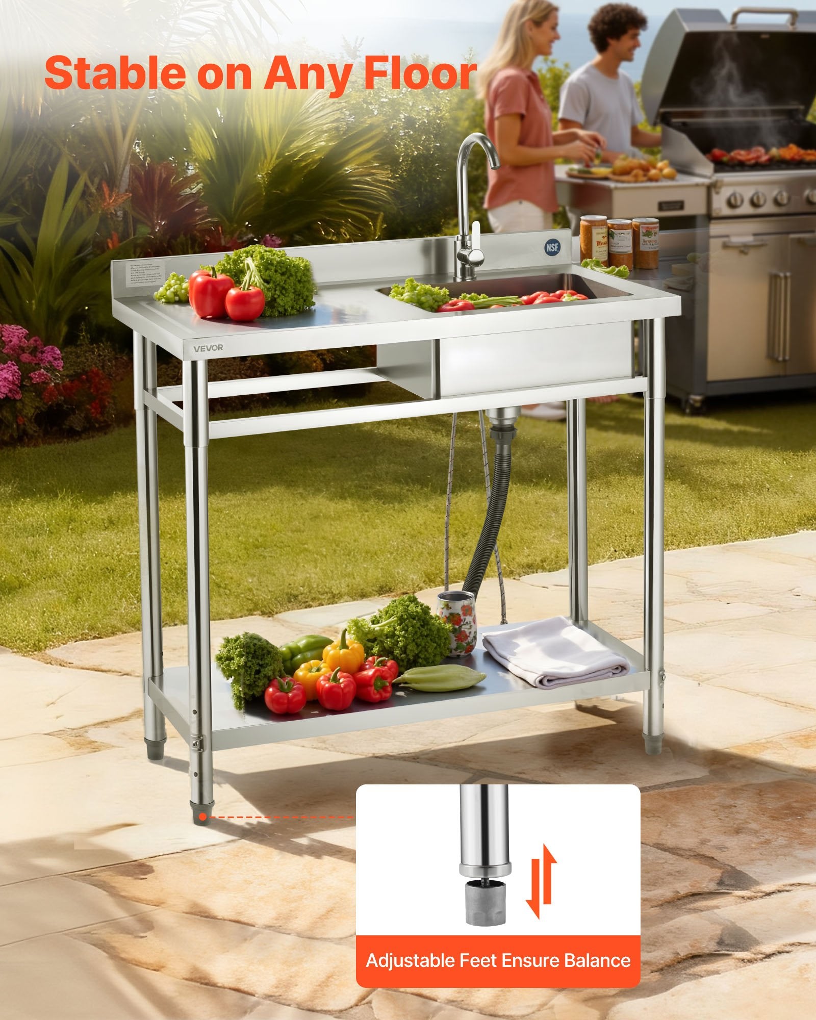 Nerūdijančio plieno plautuvė VEVOR SS100-2, 1000 x 500 x 940 mm