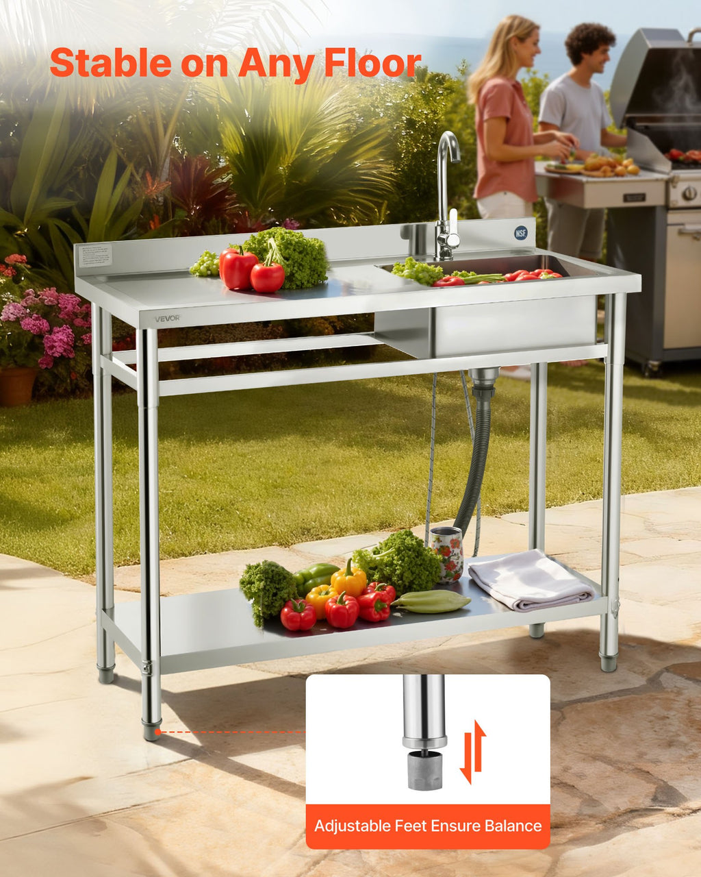 Nerūdijančio plieno plautuvė VEVOR SS1200-3, 1200x500x940 mm