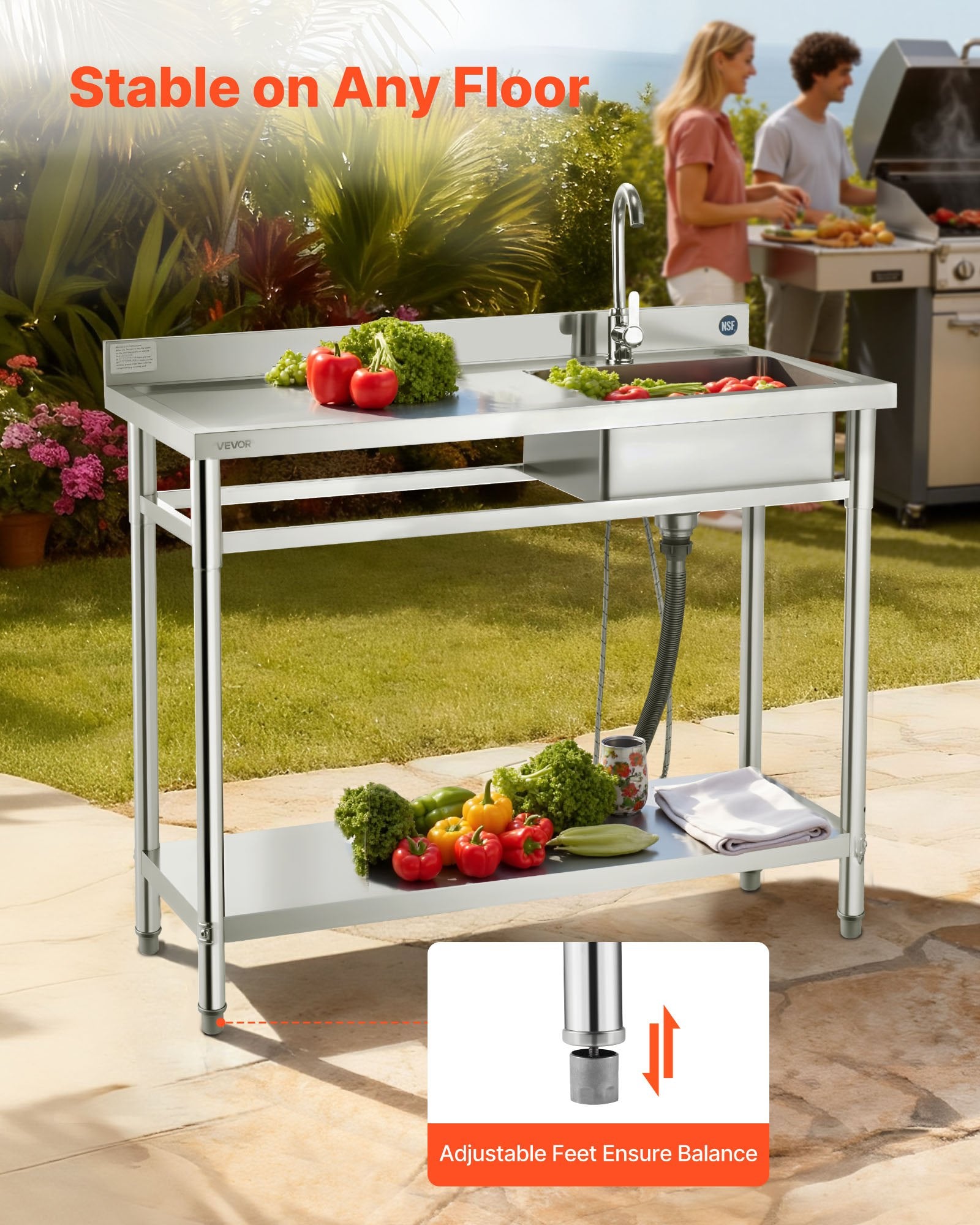 Nerūdijančio plieno plautuvė VEVOR SS1200-3, 1200x500x940 mm