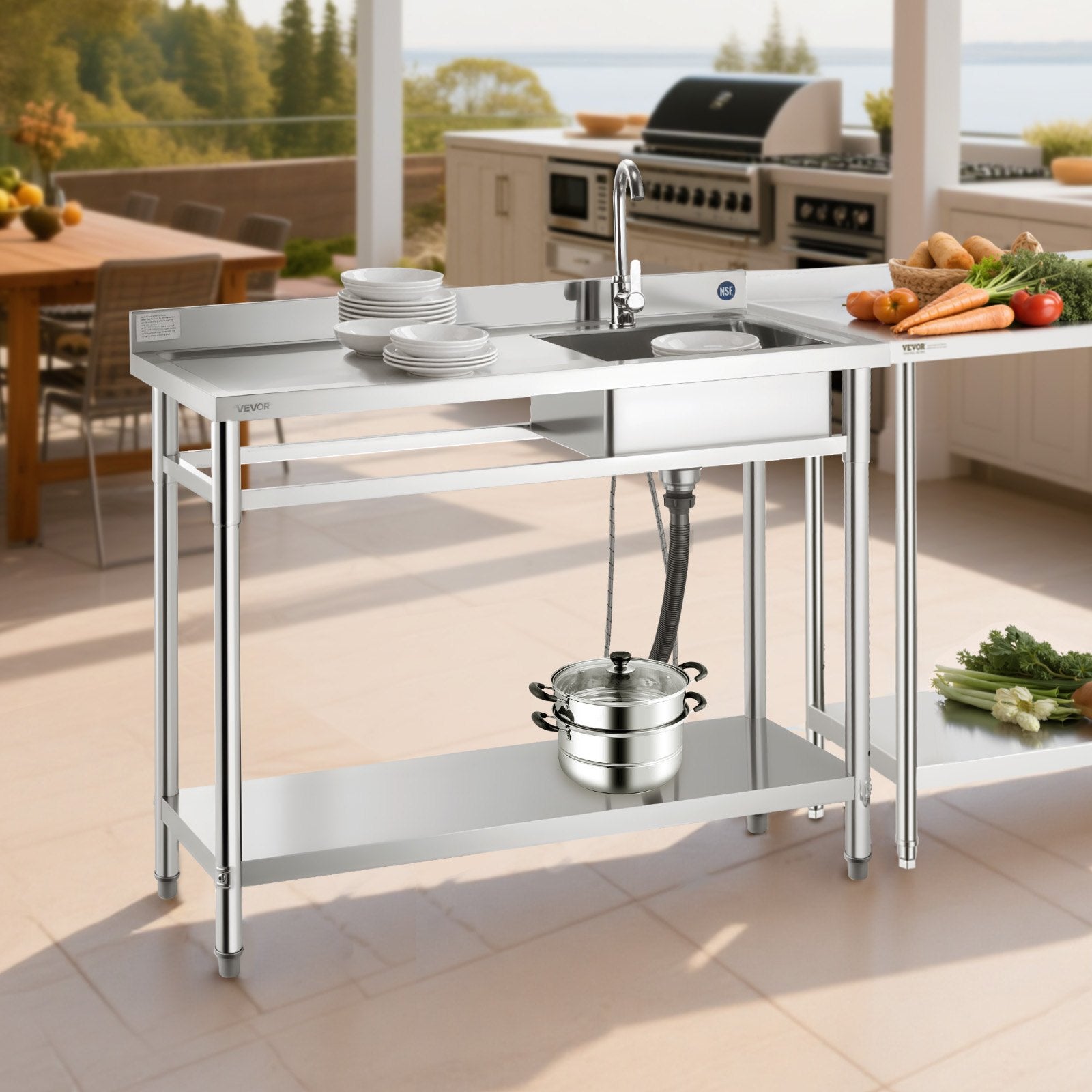 Nerūdijančio plieno plautuvė VEVOR SS1200-3, 1200x500x940 mm