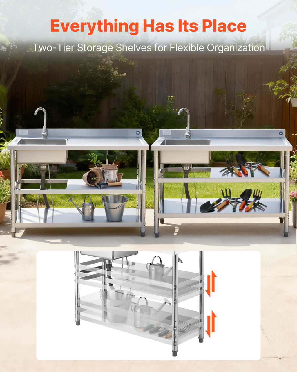 Nerūdijančio plieno plautuvė VEVOR SS1200-2, 1200 x 500 x 940 mm