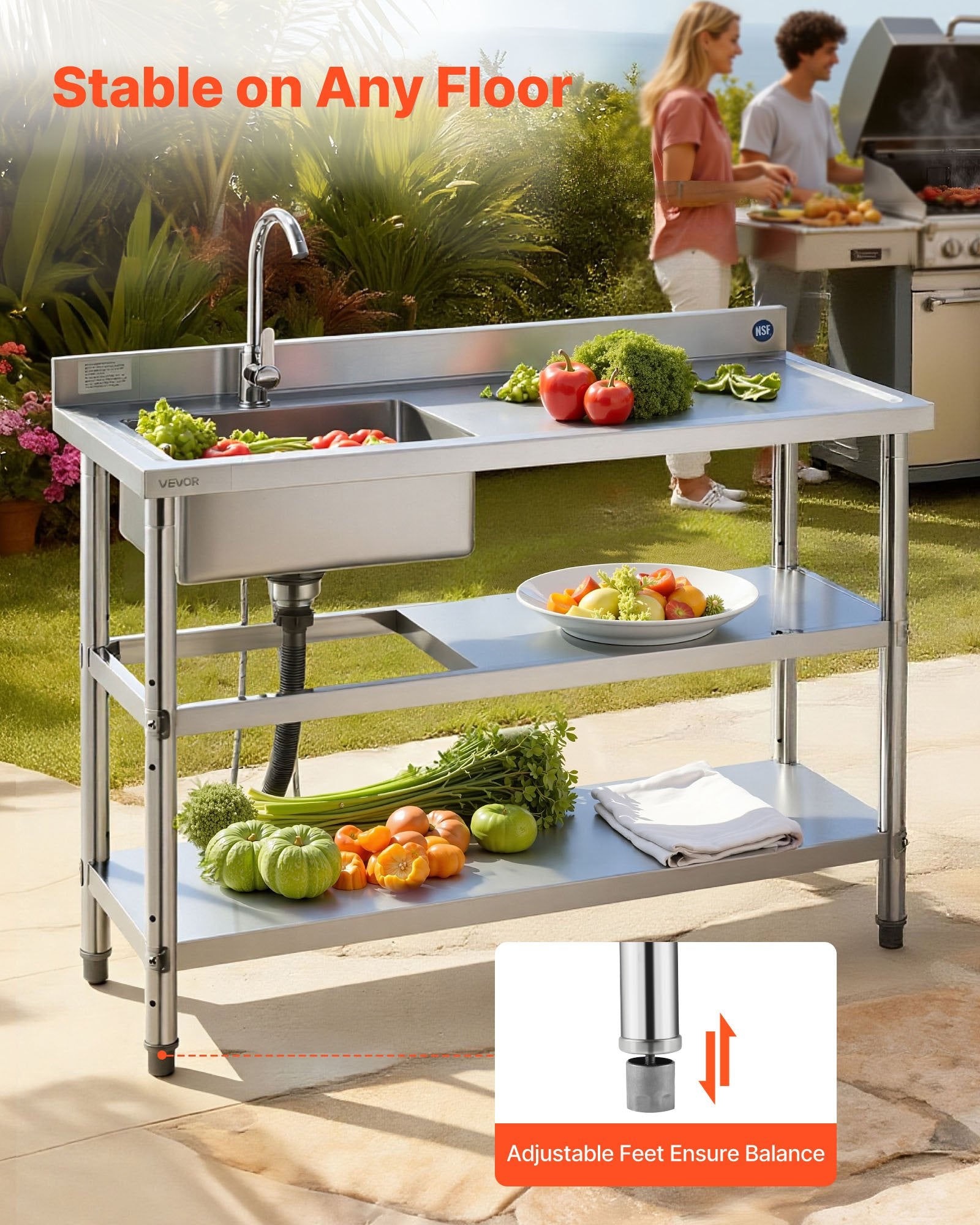 Nerūdijančio plieno plautuvė VEVOR SS1200-2, 1200 x 500 x 940 mm