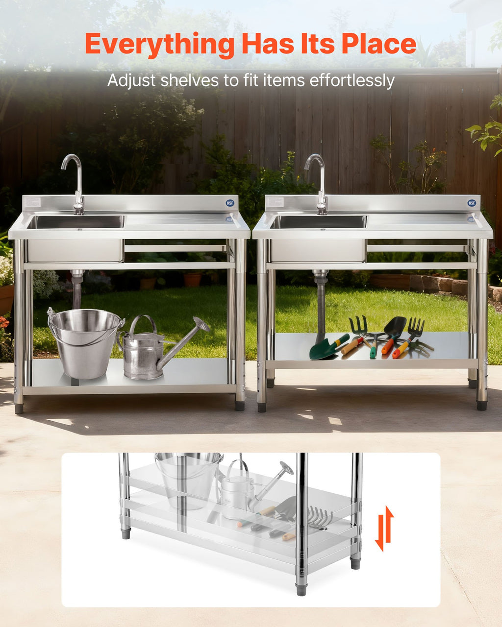 Nerūdijančio plieno plautuvė VEVOR SS1200-1, 1200x500x940 mm