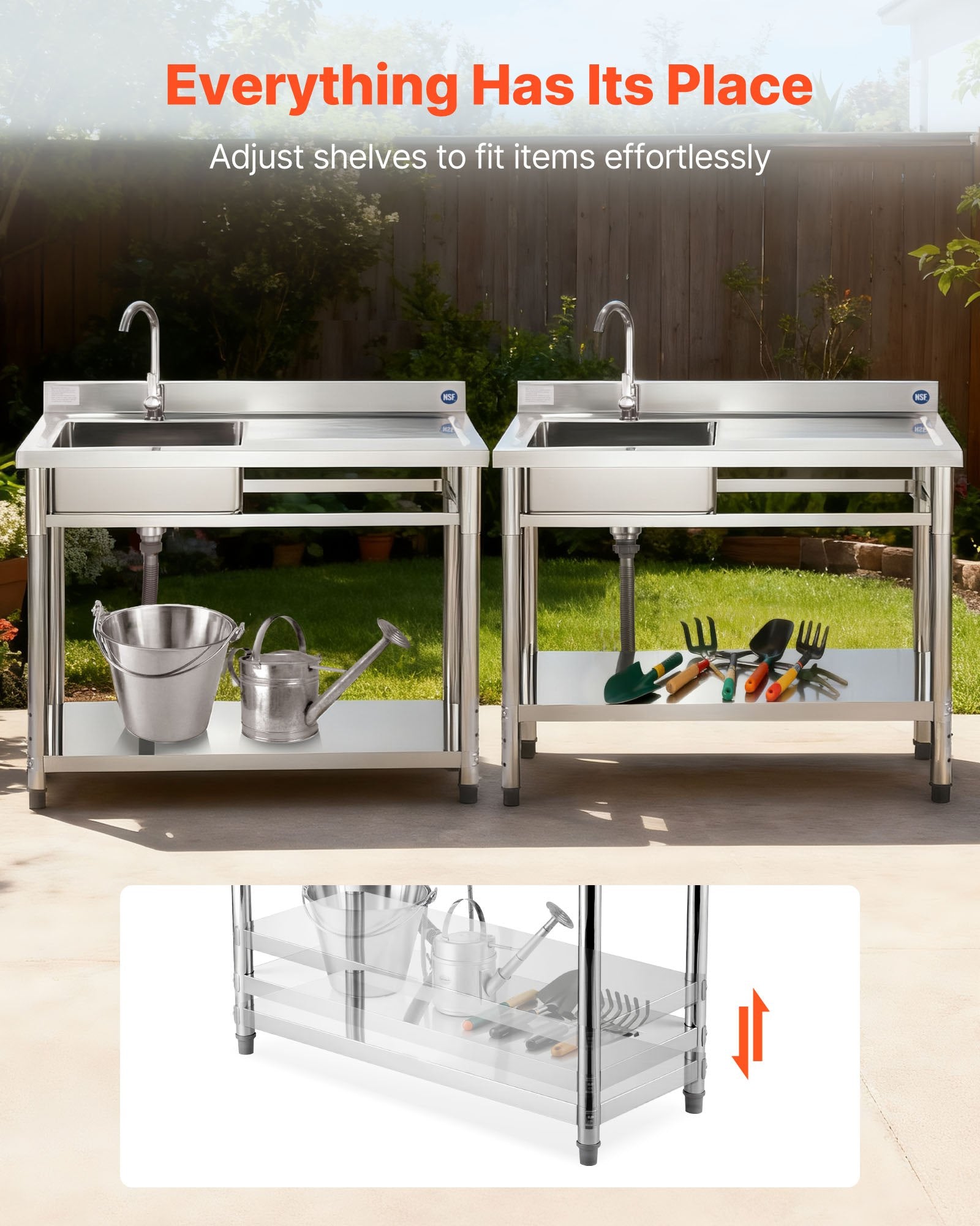 Nerūdijančio plieno plautuvė VEVOR SS1200-1, 1200x500x940 mm