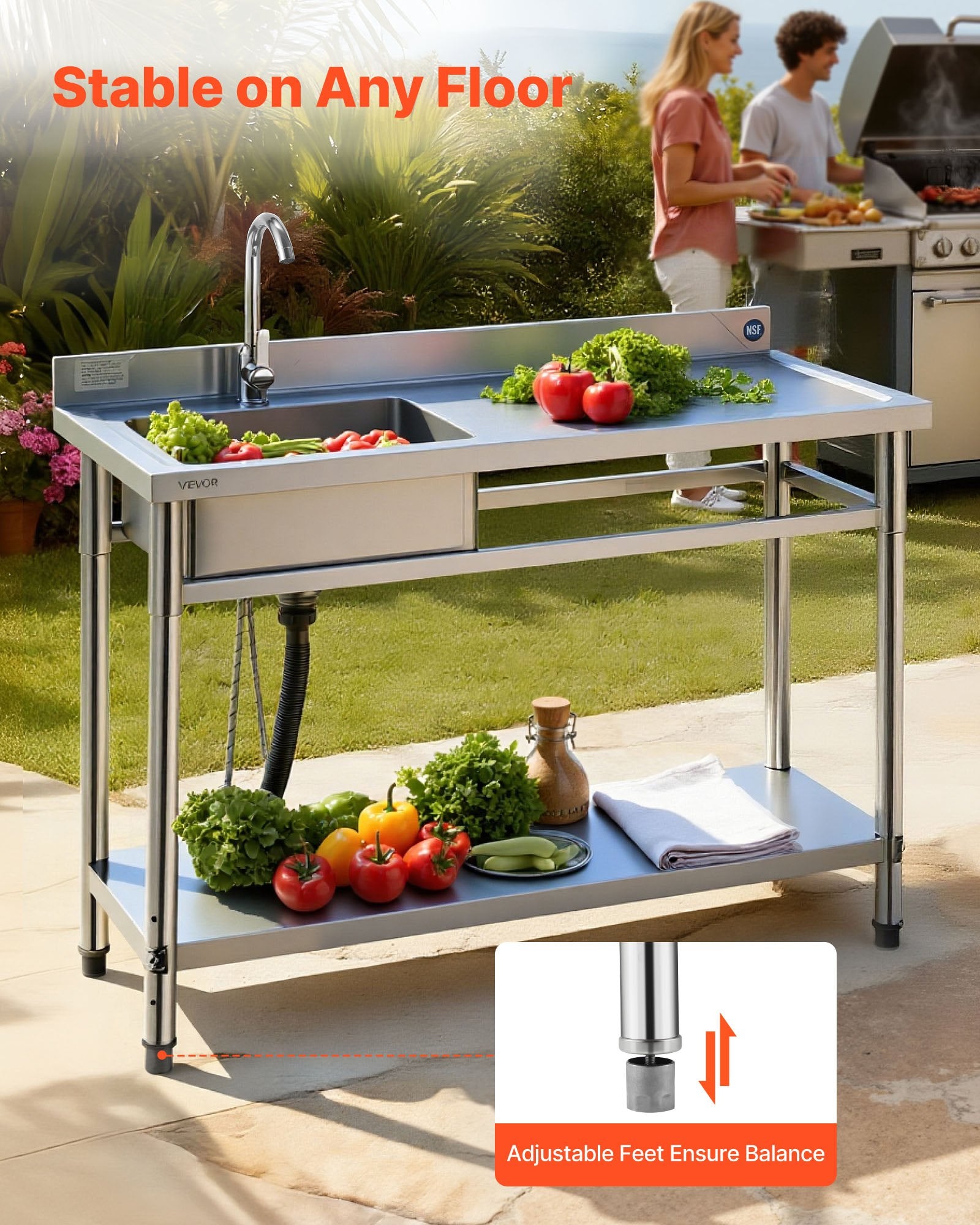 Nerūdijančio plieno plautuvė VEVOR SS1200-1, 1200x500x940 mm