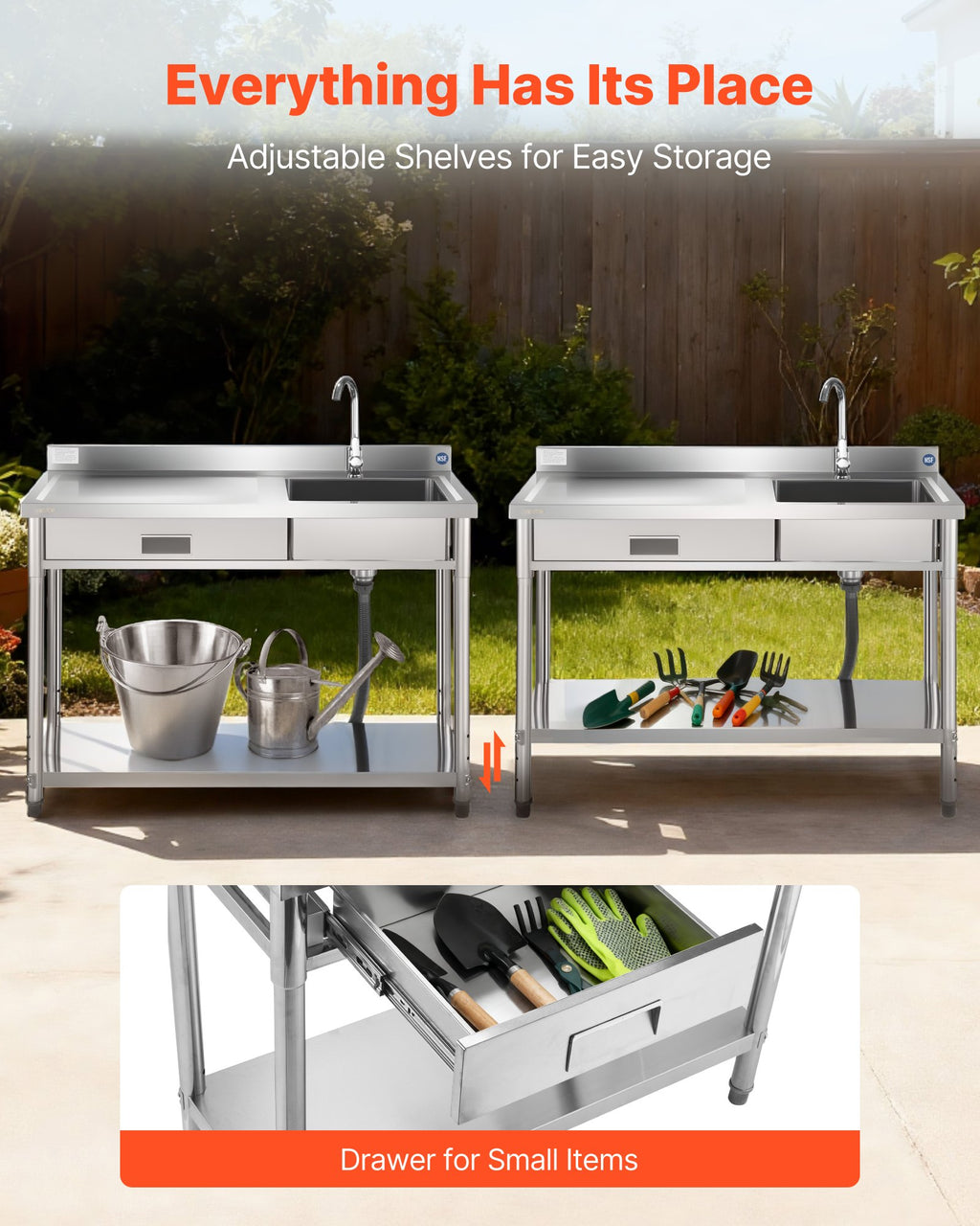 Nerūdijančio plieno plautuvė VEVOR SS1200-5, 1200 x 500 x 940 mm