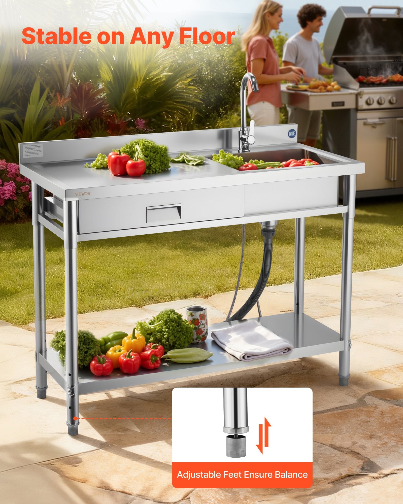 Nerūdijančio plieno plautuvė VEVOR SS1200-5, 1200 x 500 x 940 mm