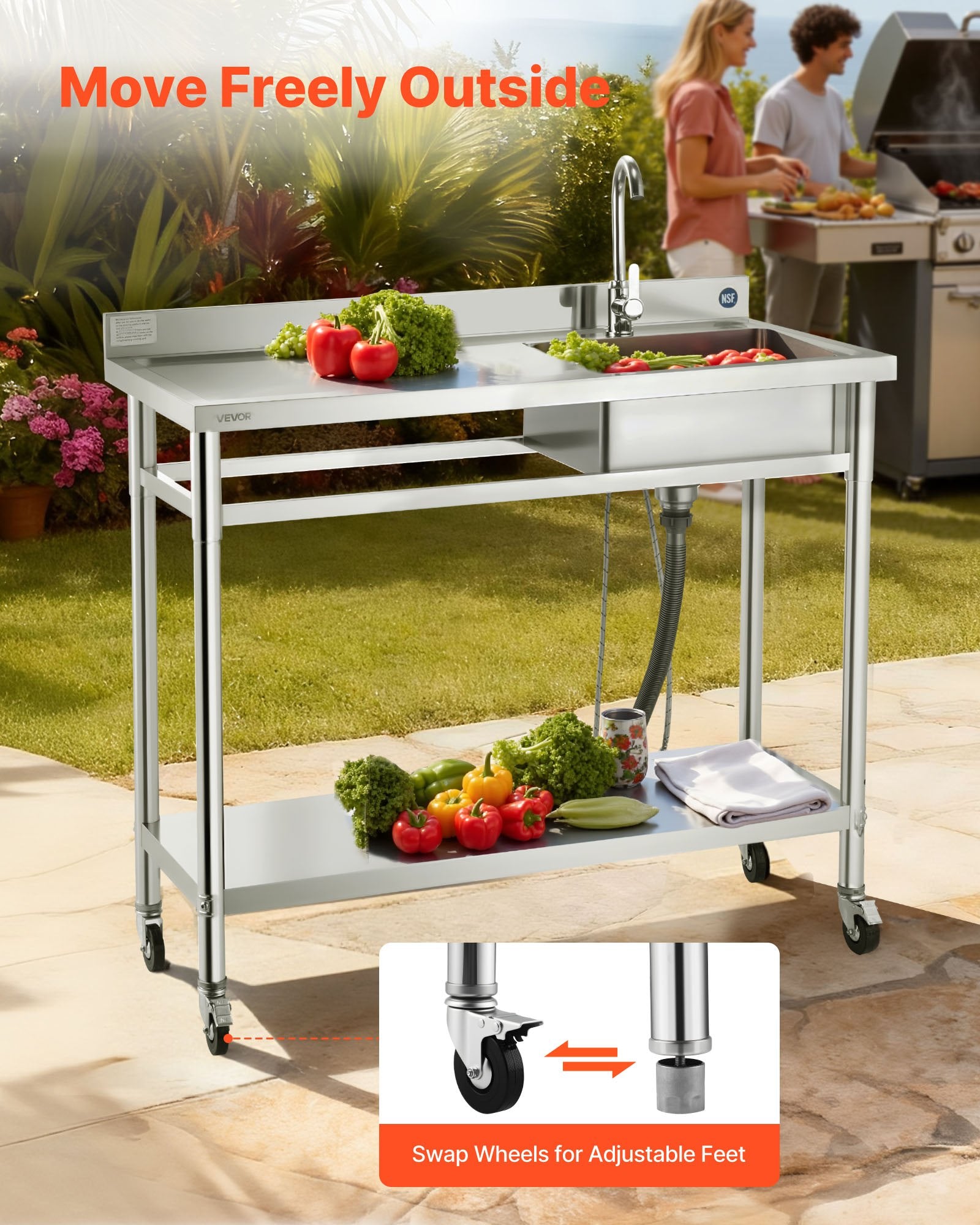 Nerūdijančio plieno plautuvė VEVOR SS1200-4, 1200 x 500 x 1055 mm