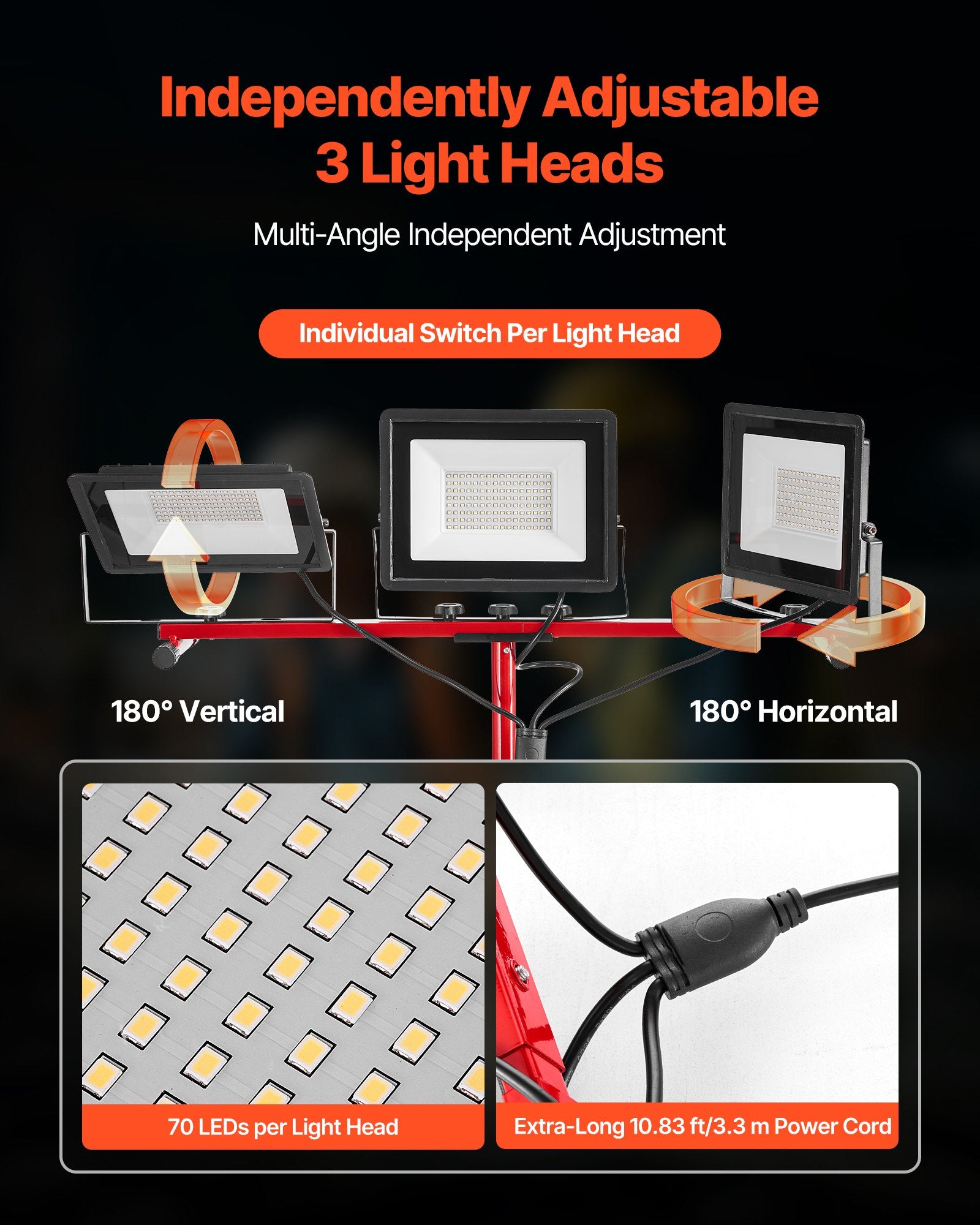 LED darbinis šviestuvas su stovu VEVOR RBSDGZD-008, 15000 lm