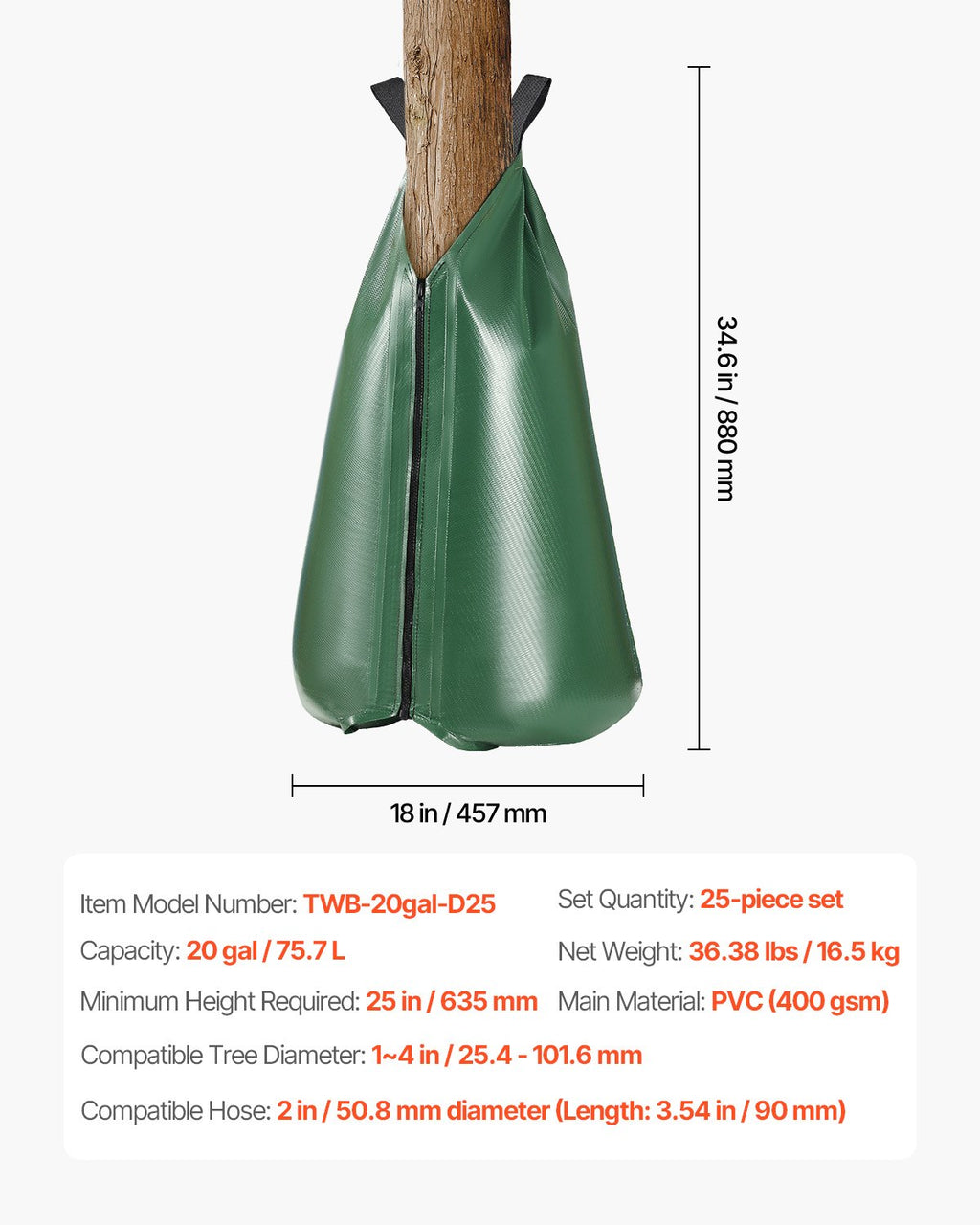 Medžių laistymo maišai VEVOR TWB-20gal-D25, 75,7 l talpos
