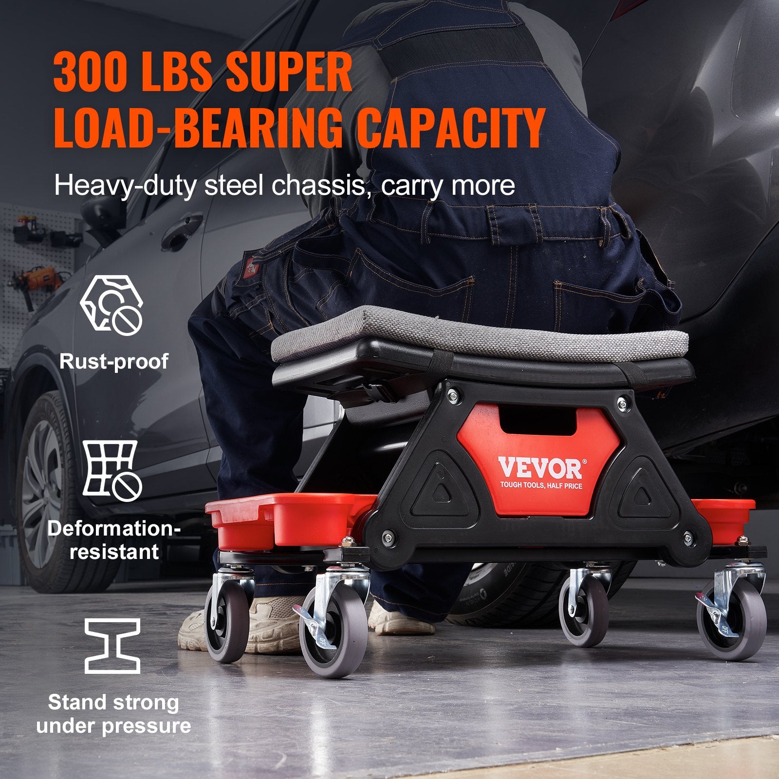 Mechaniko kėdė VEVOR BLC9010, 136 kg keliamoji galia