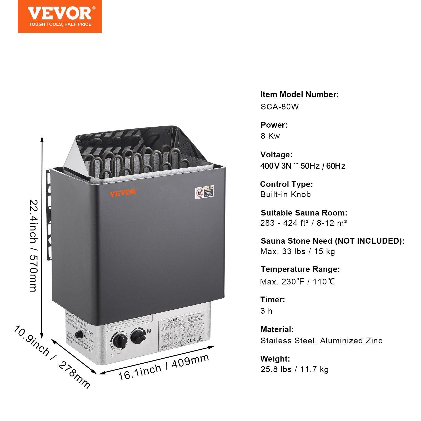 Pirties krosnelė VEVOR SCA-80NS, 8 kW