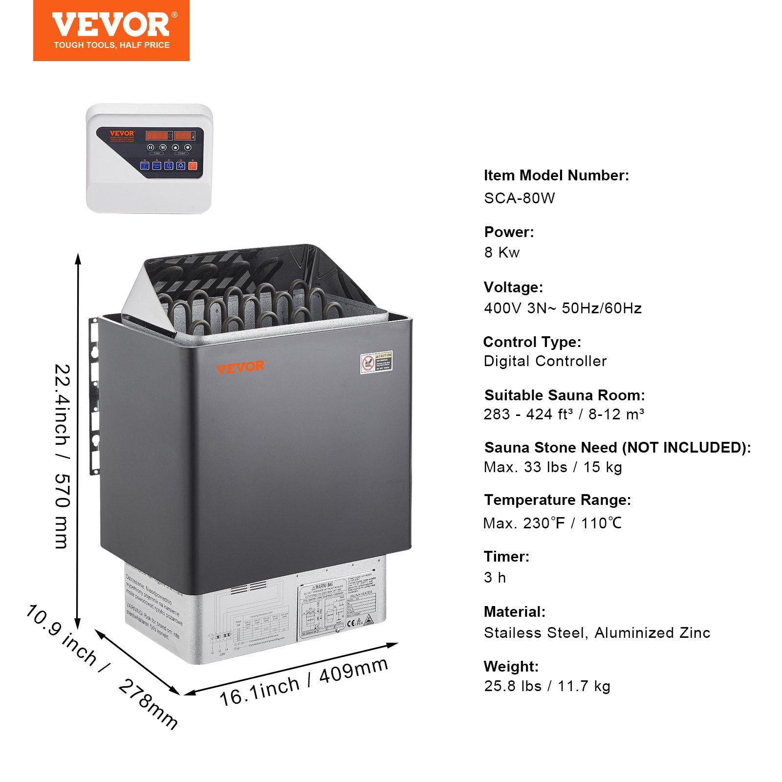 Pirties krosnelė VEVOR SCA-80W, 8 kW