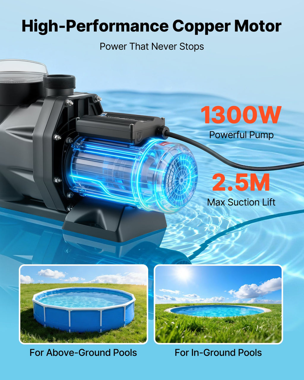 Baseino siurblys VEVOR SPP200E, 1300 W
