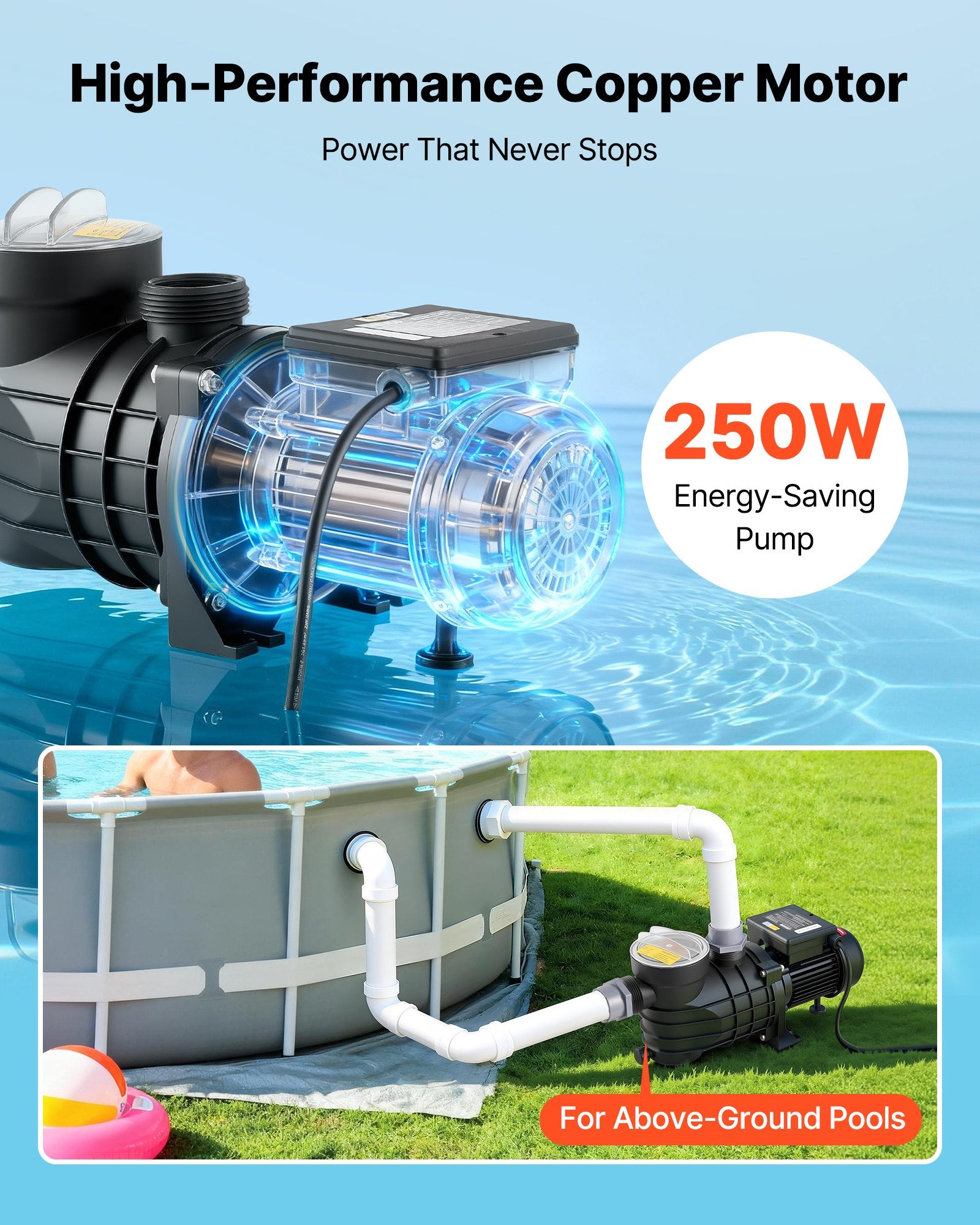 Antžeminių baseinų siurblys VEVOR HCP250, 250 W