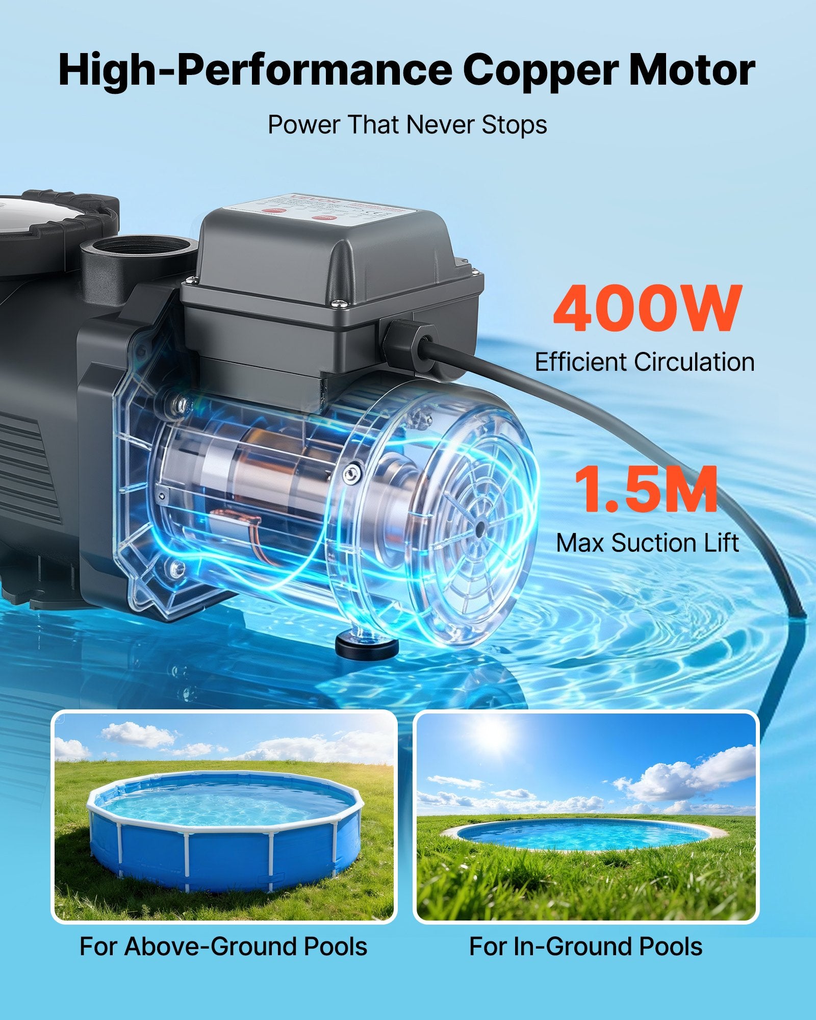Baseinų siurblys VEVOR XKP456T, 400 W