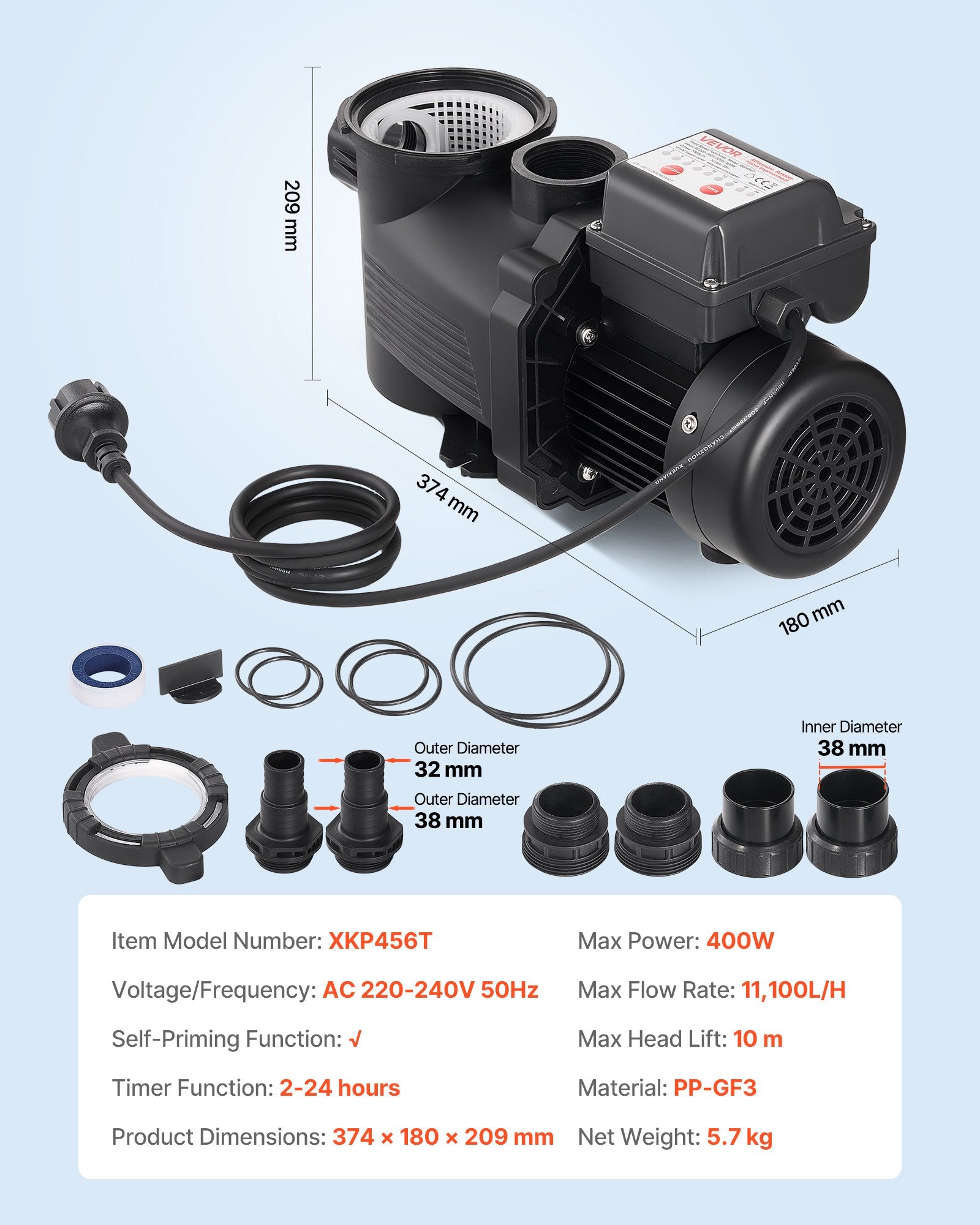Baseinų siurblys VEVOR XKP456T, 400 W