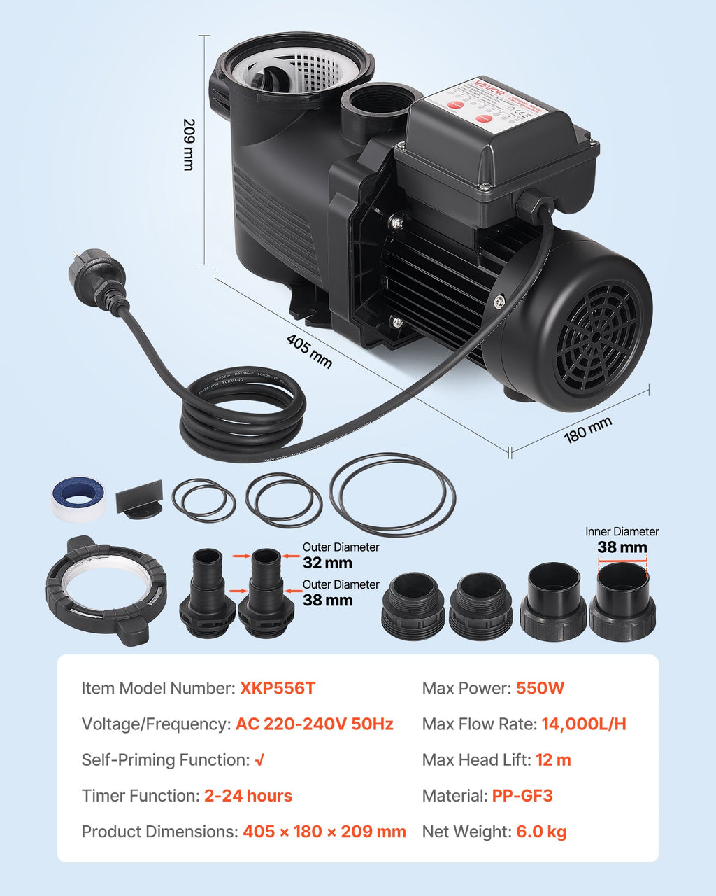 Baseino siurblys VEVOR XKP556T, 550W