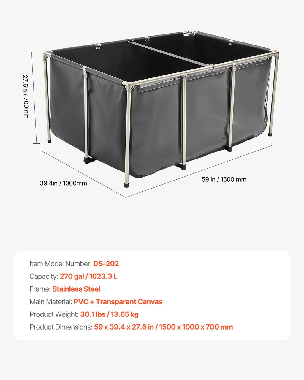 Antžeminis žuvų tvenkinys VEVOR DS-202, 1023 l