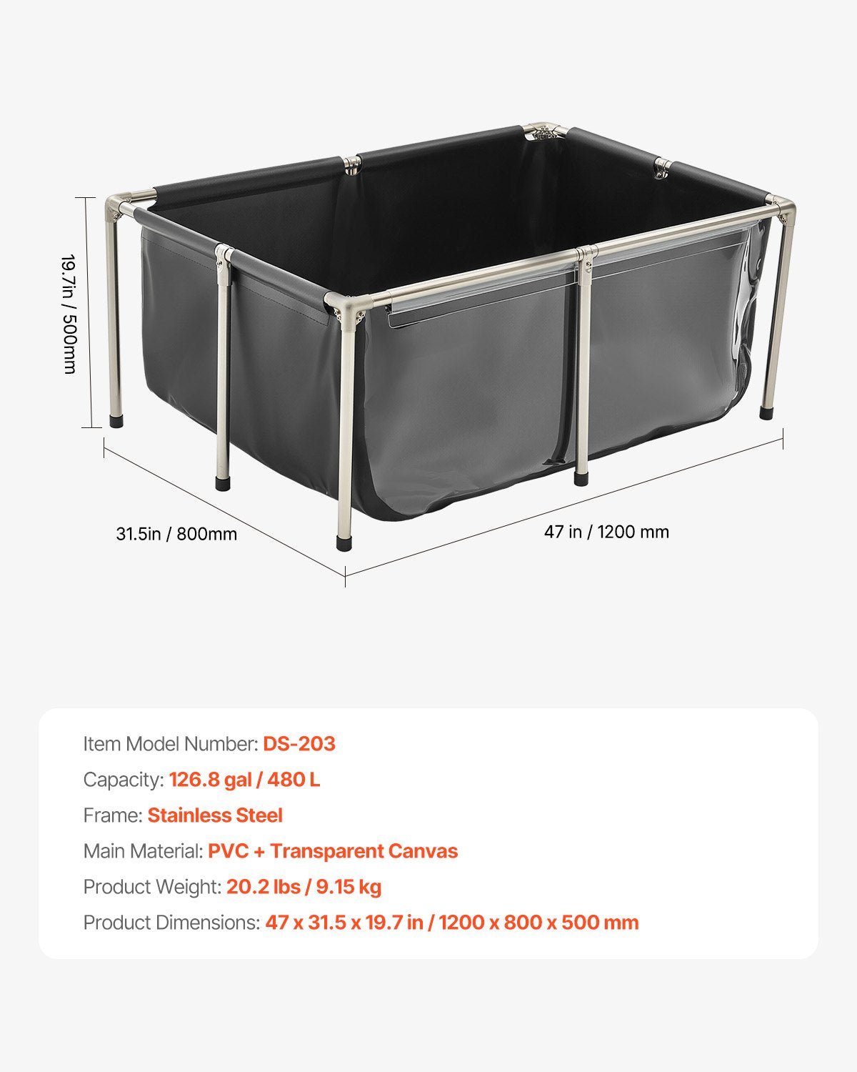 Antžeminis žuvų tvenkinys VEVOR DS-203, 480 l