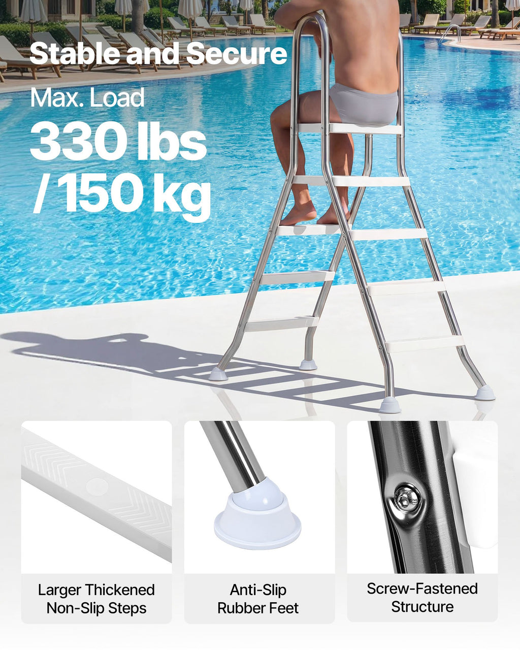 Kopėčios antžeminiams baseinams VEVOR U07-4PA, 125 cm aukščio baseinams