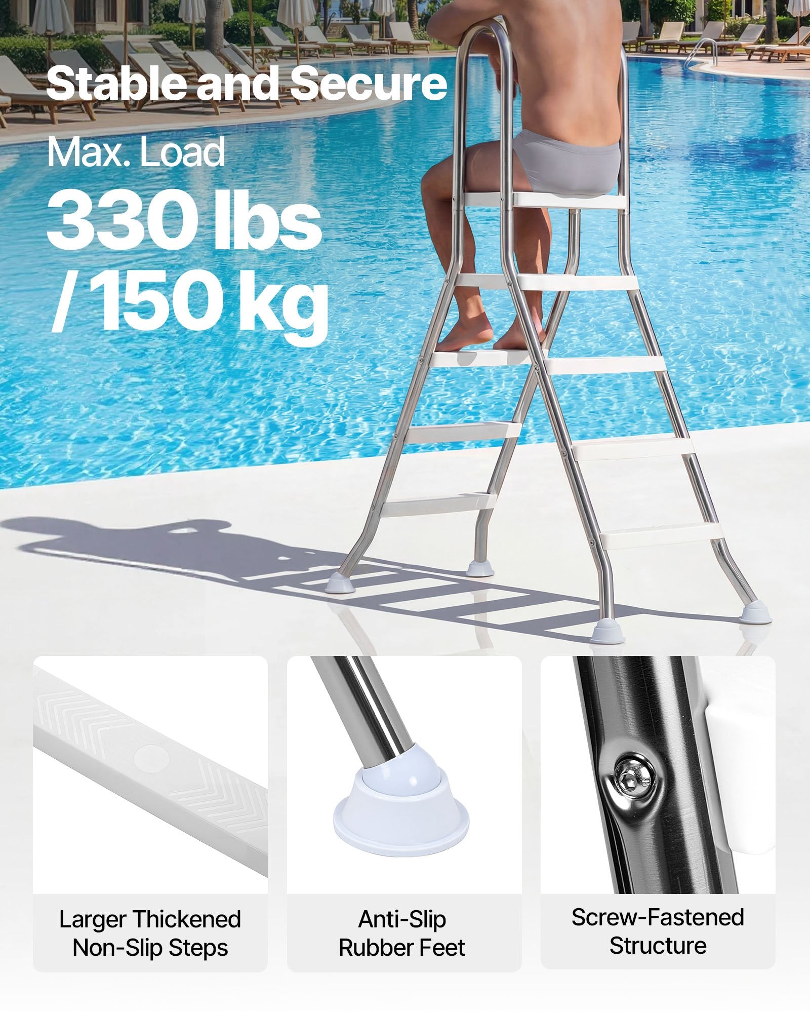 Kopėčios antžeminiams baseinams VEVOR U07-4PA, 125 cm aukščio baseinams