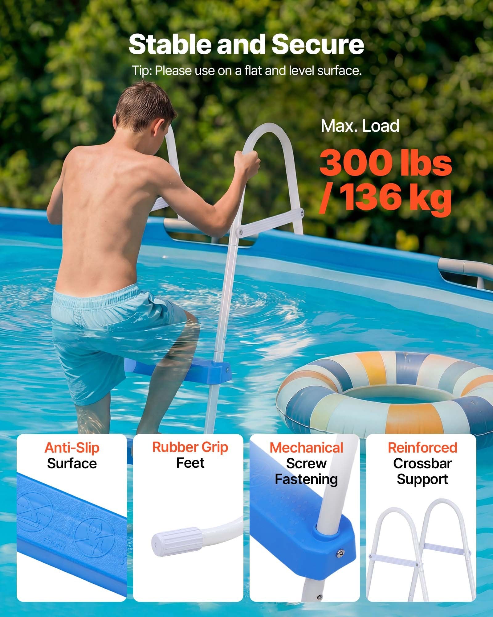 Antžeminio baseino kopėčios VEVOR U09-3A, 91,4 cm aukščio baseinams
