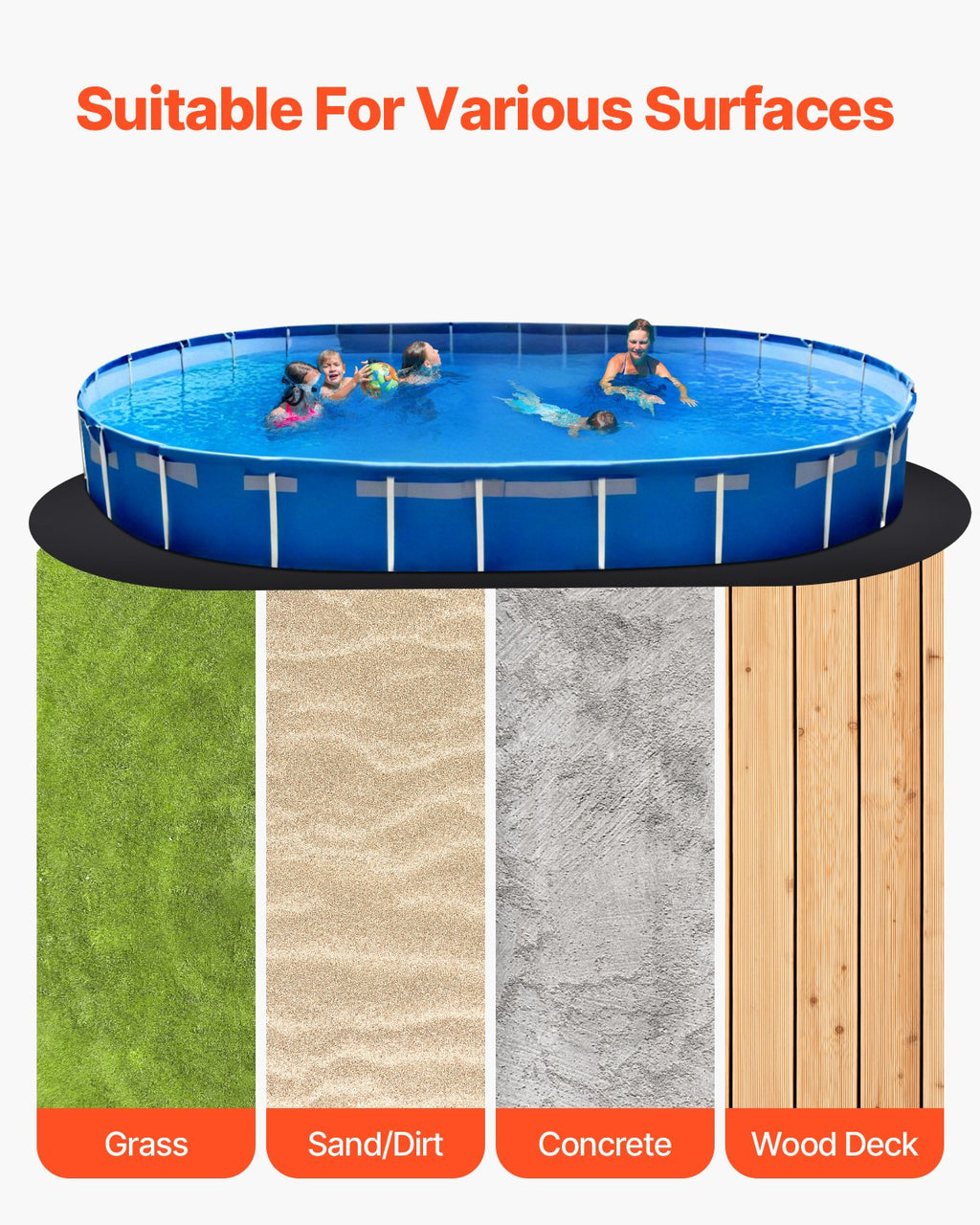 Ovalus baseino dugno paklotas VEVOR 1224OV, 12 x 24 ft
