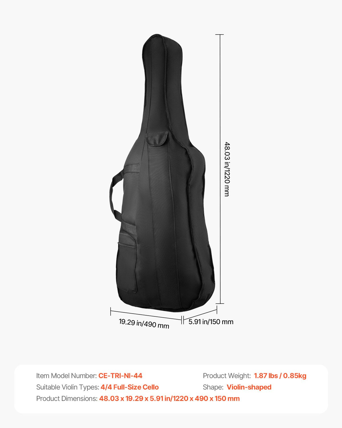 Violončelės dėklas VEVOR CE-TRI-NI-44, 4/4 dydžio