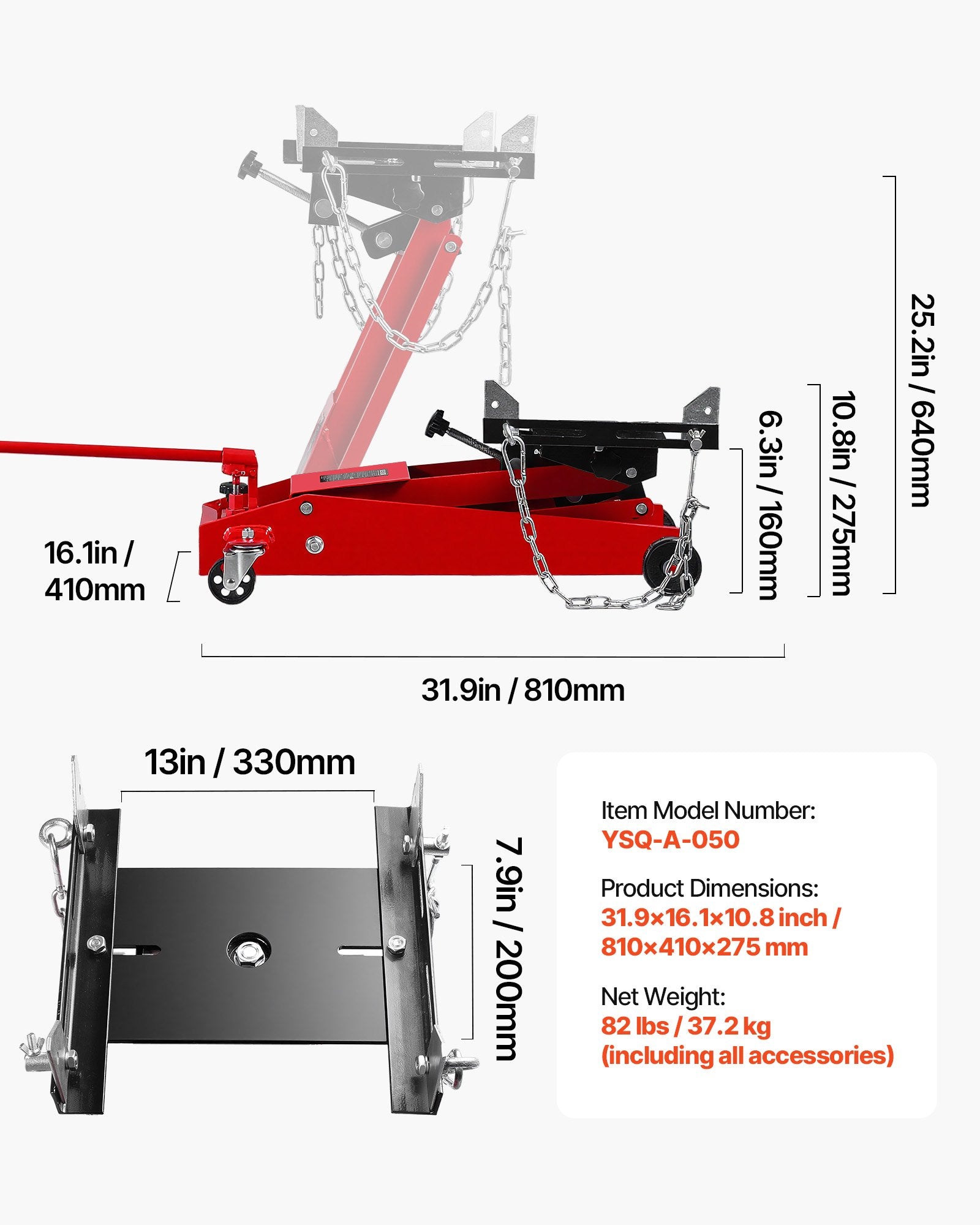 Žemo profilio transmisinis keltuvas VEVOR YSQ-A-050, 0,45 t