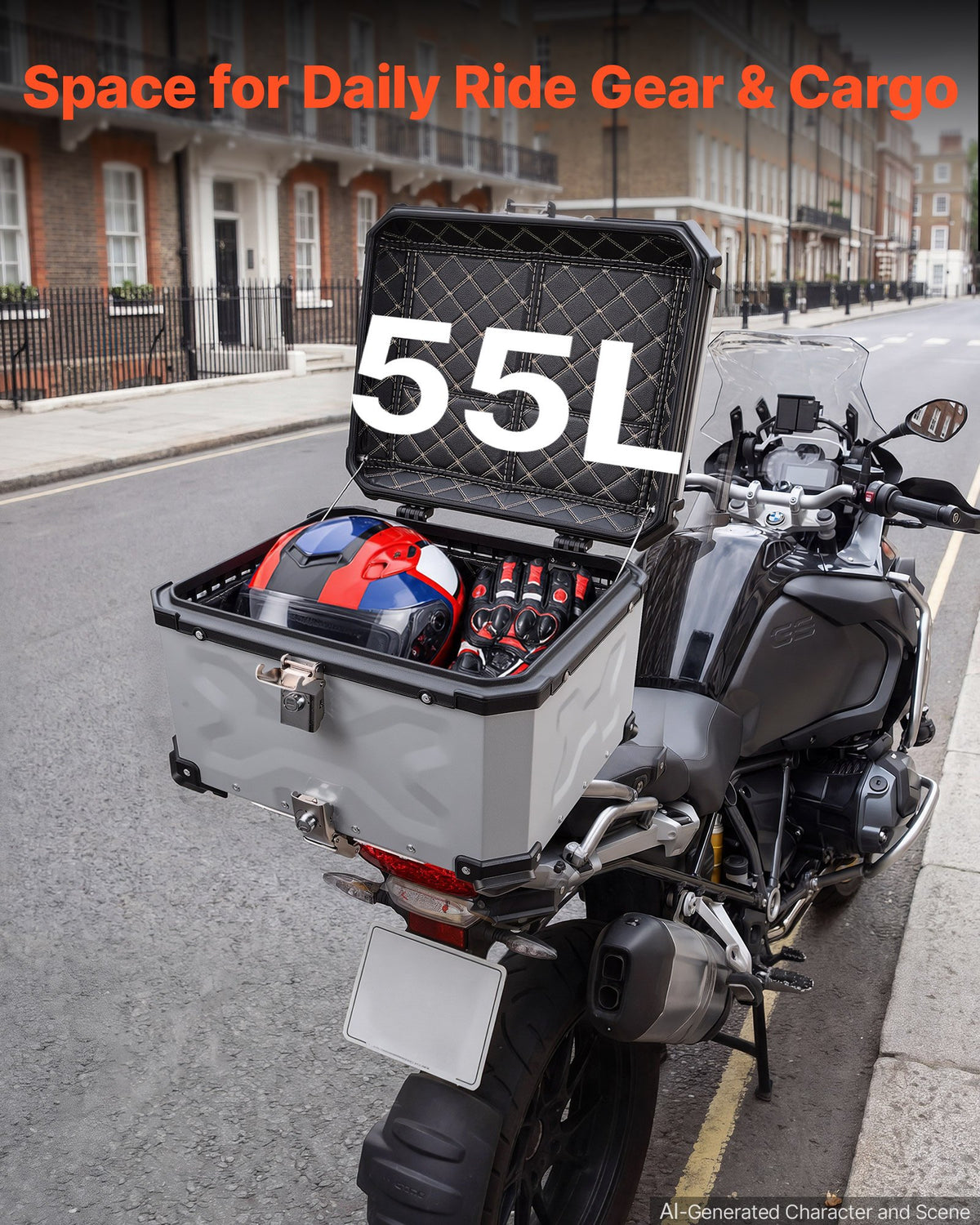 Motociklo galinė dėžė VEVOR 55L, aliuminė