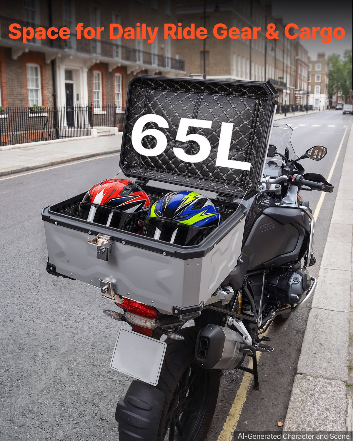Motociklo galinė dėžė VEVOR 65L, aliuminio lydinio
