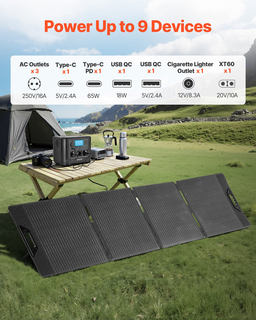 Nešiojama elektrinė su saulės baterija VEVOR M9, 1200W