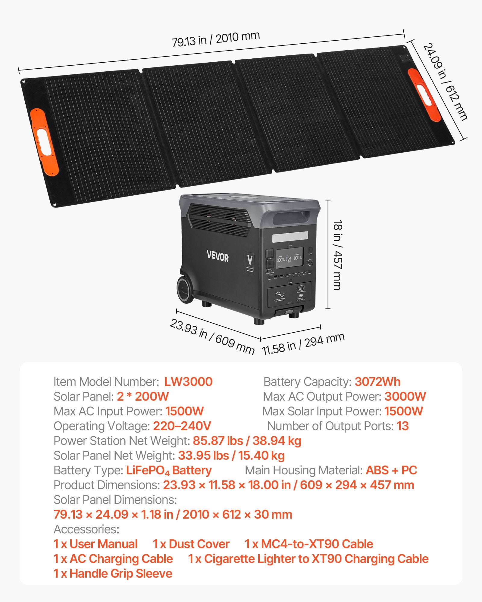 Nešiojama įkrovimo stotelė VEVOR LW3000, 3000W