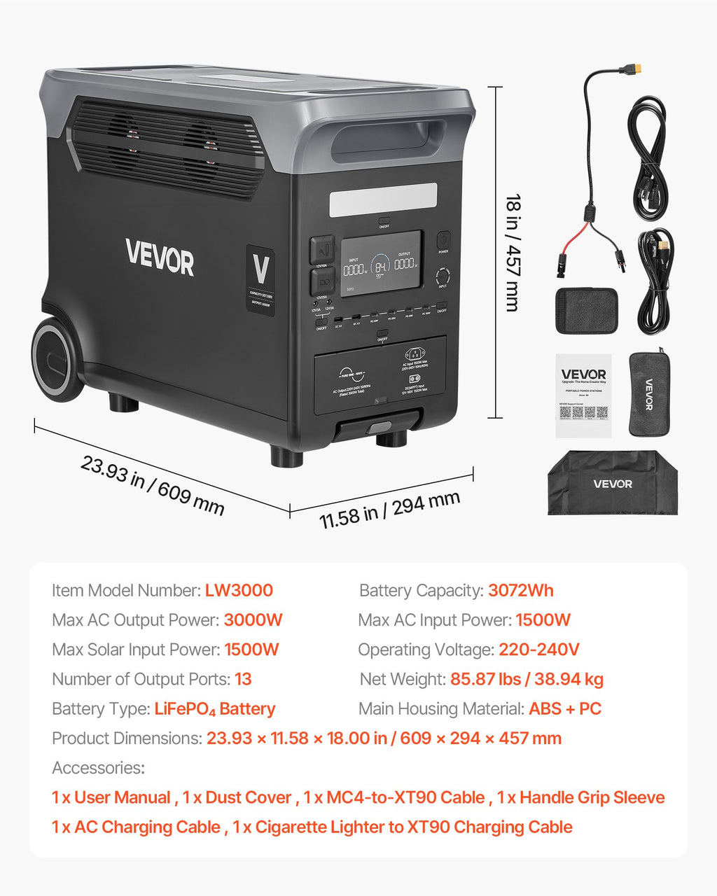 Nešiojama maitinimo stotelė VEVOR LW3000, 3000W