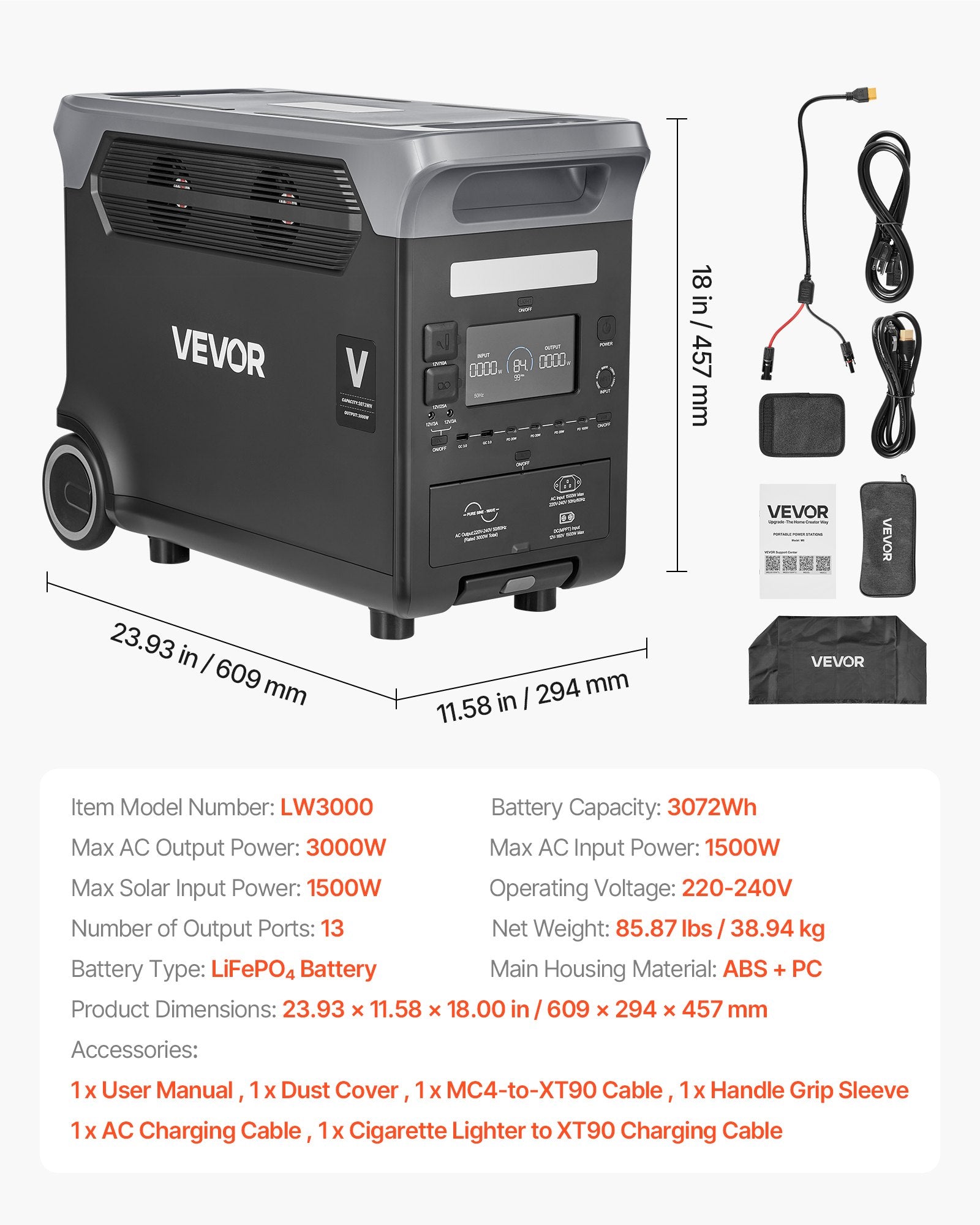 Nešiojama maitinimo stotelė VEVOR LW3000, 3000W